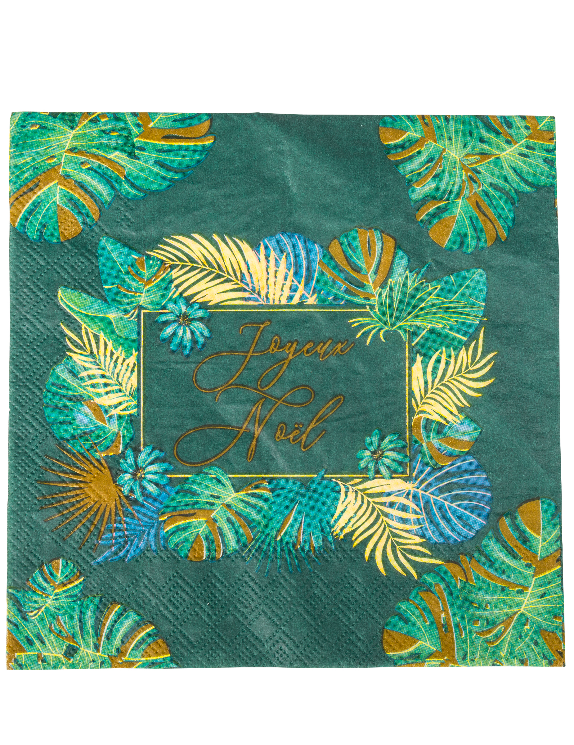 16 Serviettes en papier jungle Joyeux Noël vert et or 33 x 33 cm