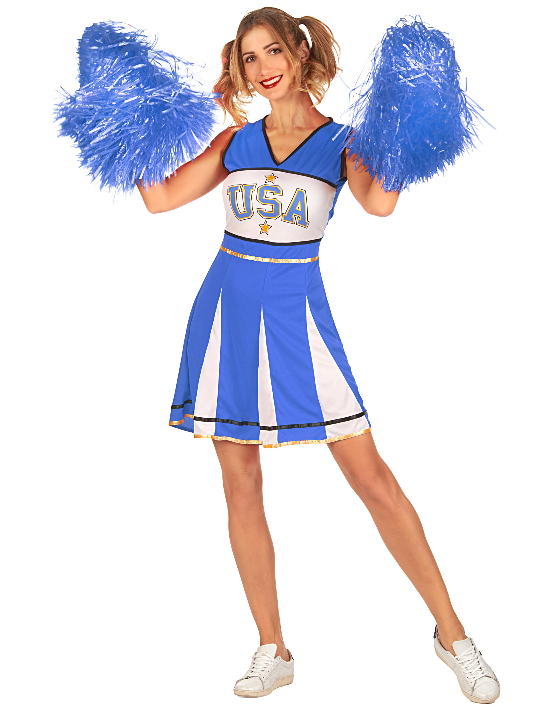 Déguisement pompom girl USA bleu femme