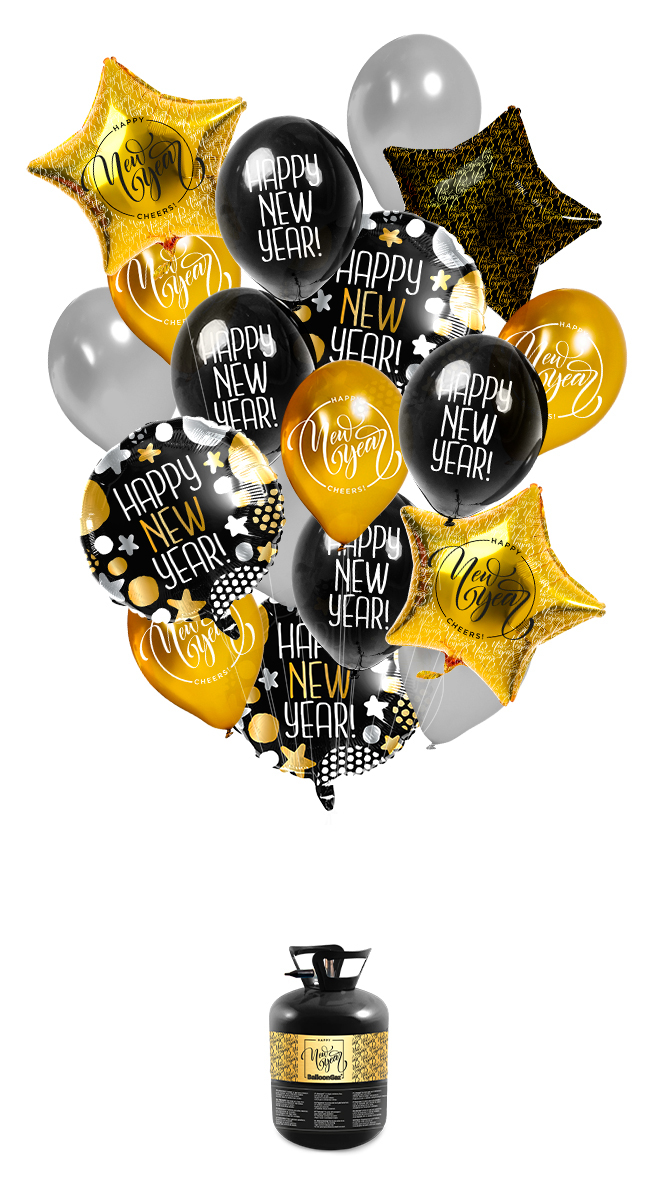 Kit bouquet de ballons avec hélium Happy New Year