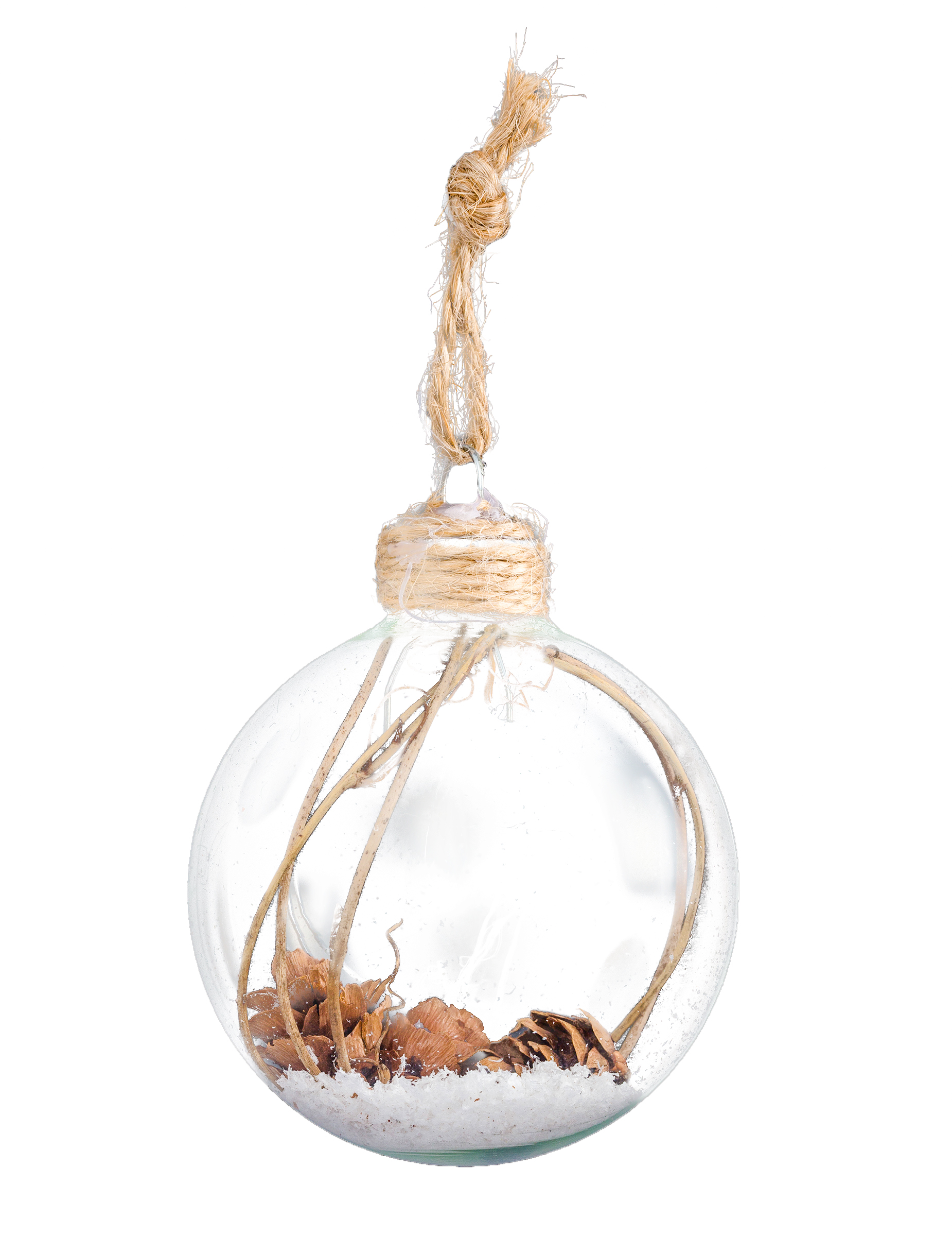 Boule de noël en verre avec pommes de pin 6 cm