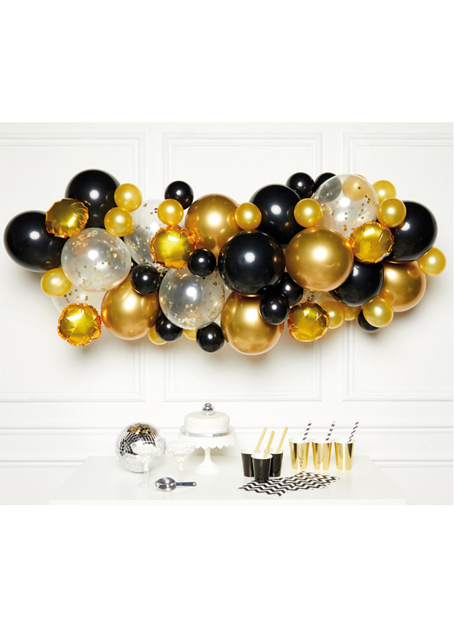Kit arche de 66 ballons noir et or