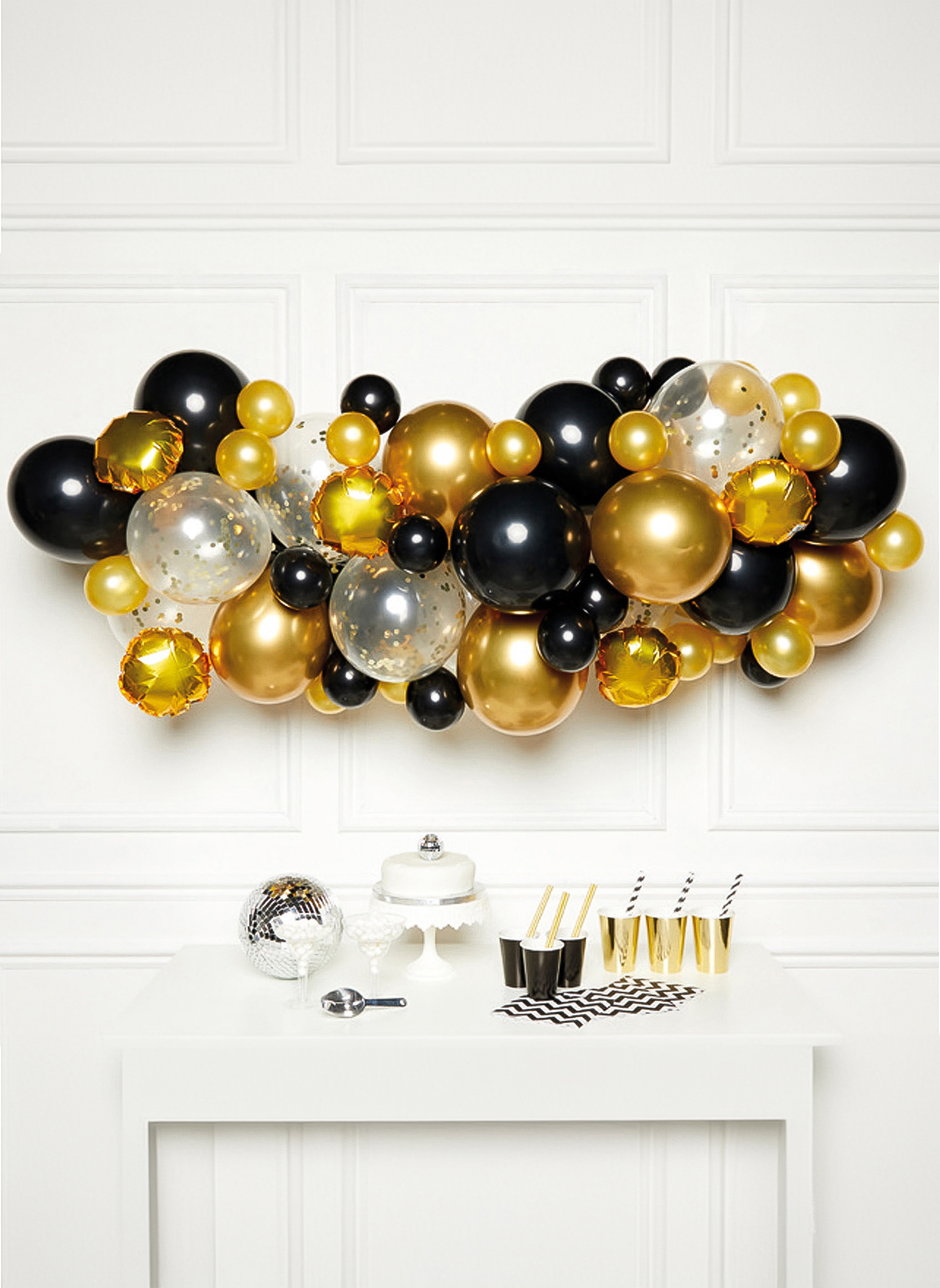 Kit arche de 66 ballons noir et or