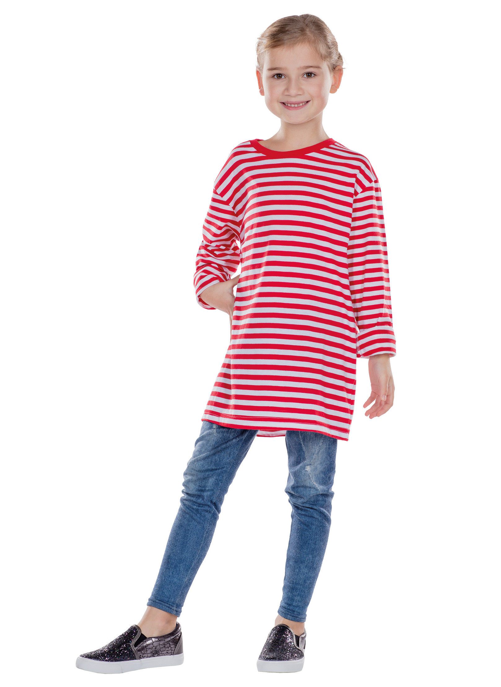 T-shirt manches longues à rayures rouges et blanches enfant