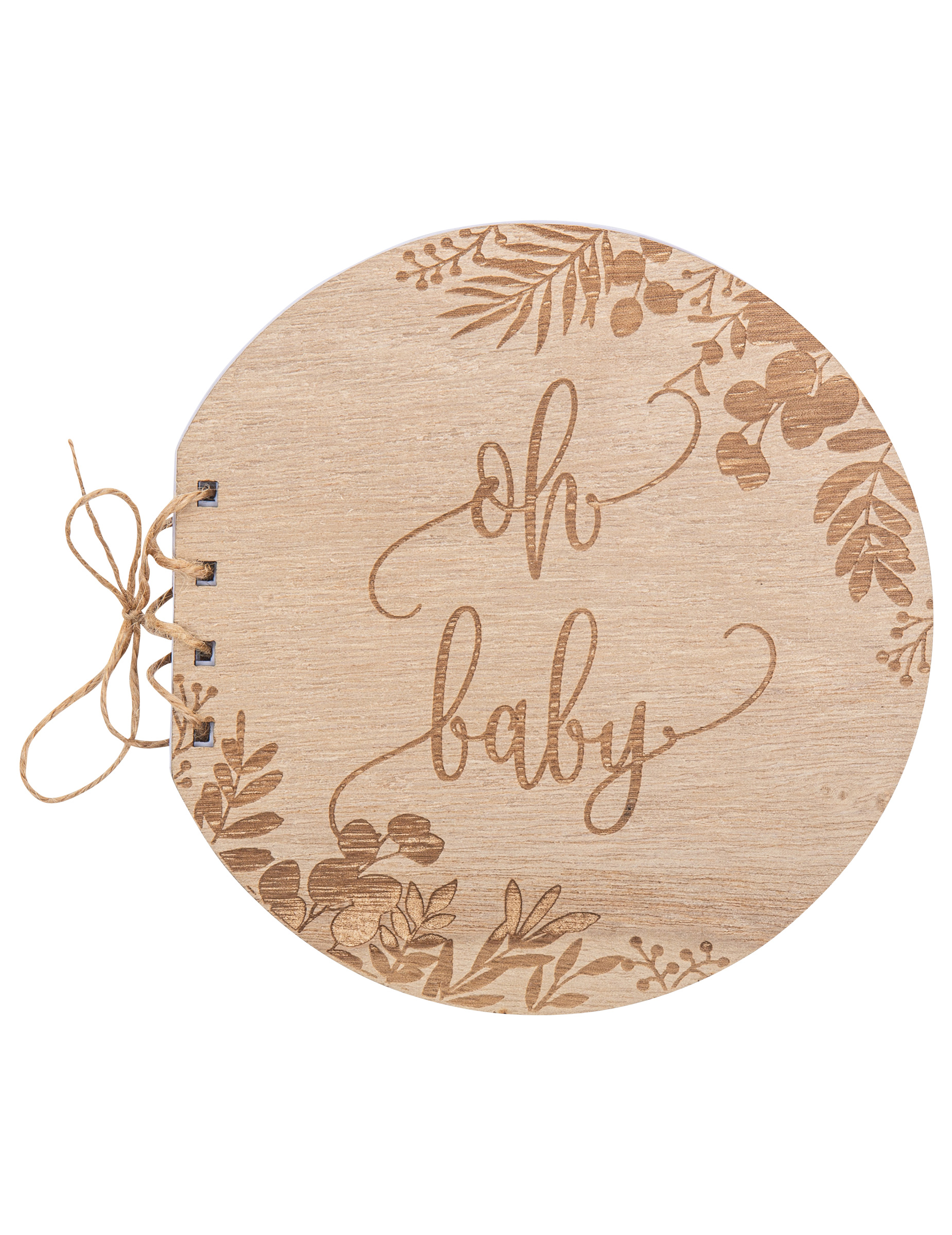 Livre d'or en bois Oh Baby eucalyptus rond 16 x 16,5 cm