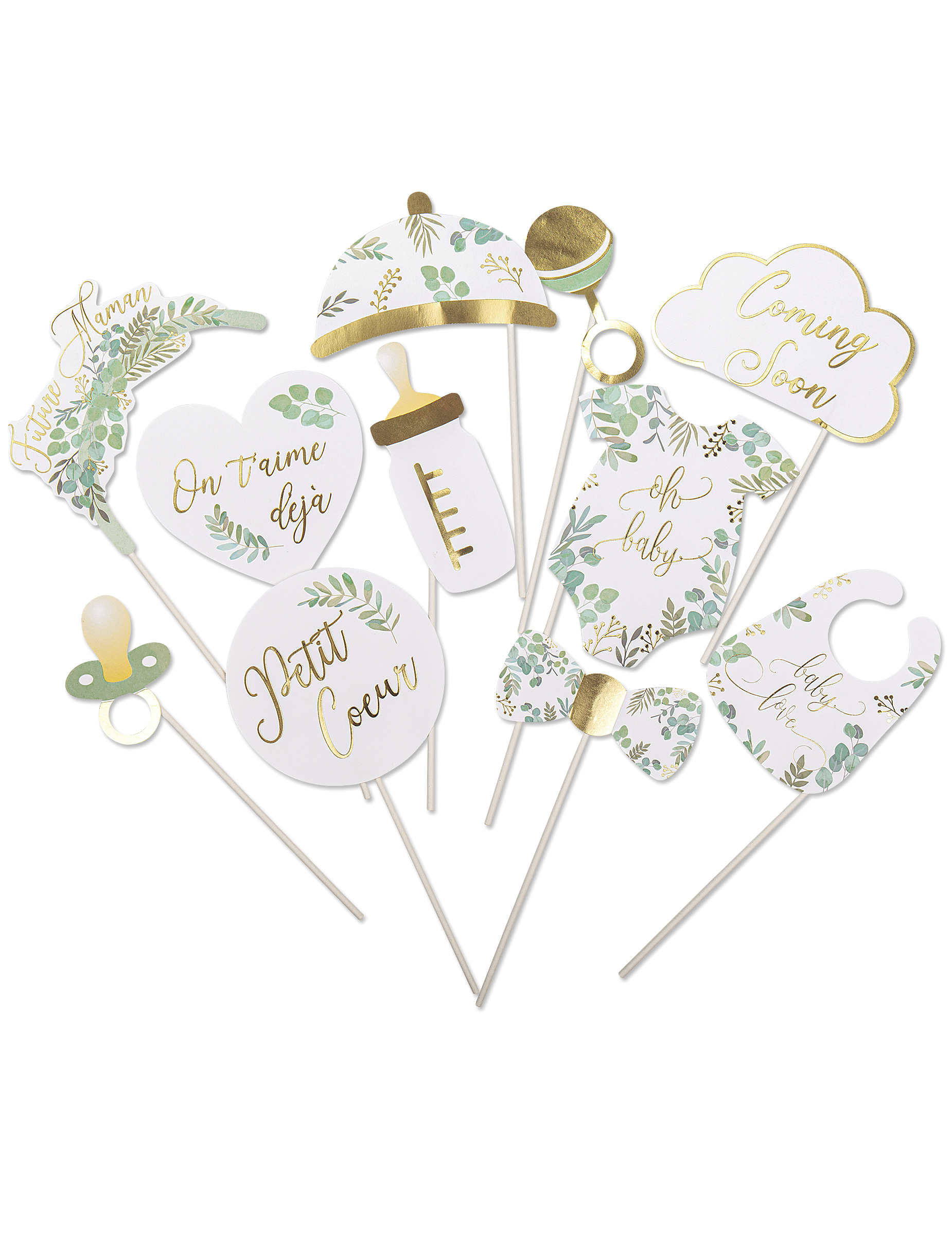 Kit Photobooth 11 accessoires Oh Baby eucalyptus dorure et or