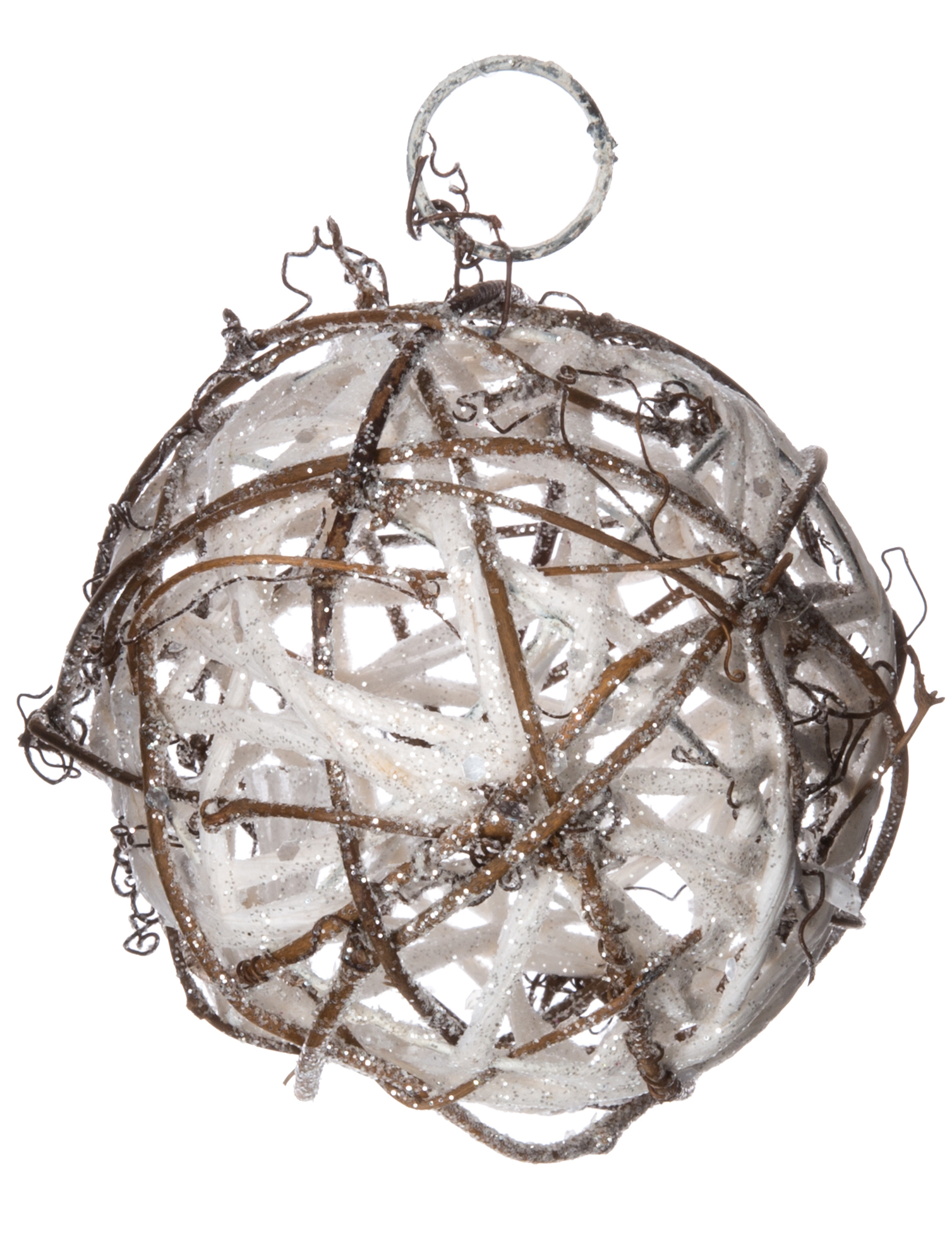 Suspension pour sapin boule en rotin paillettes 7,5 cm