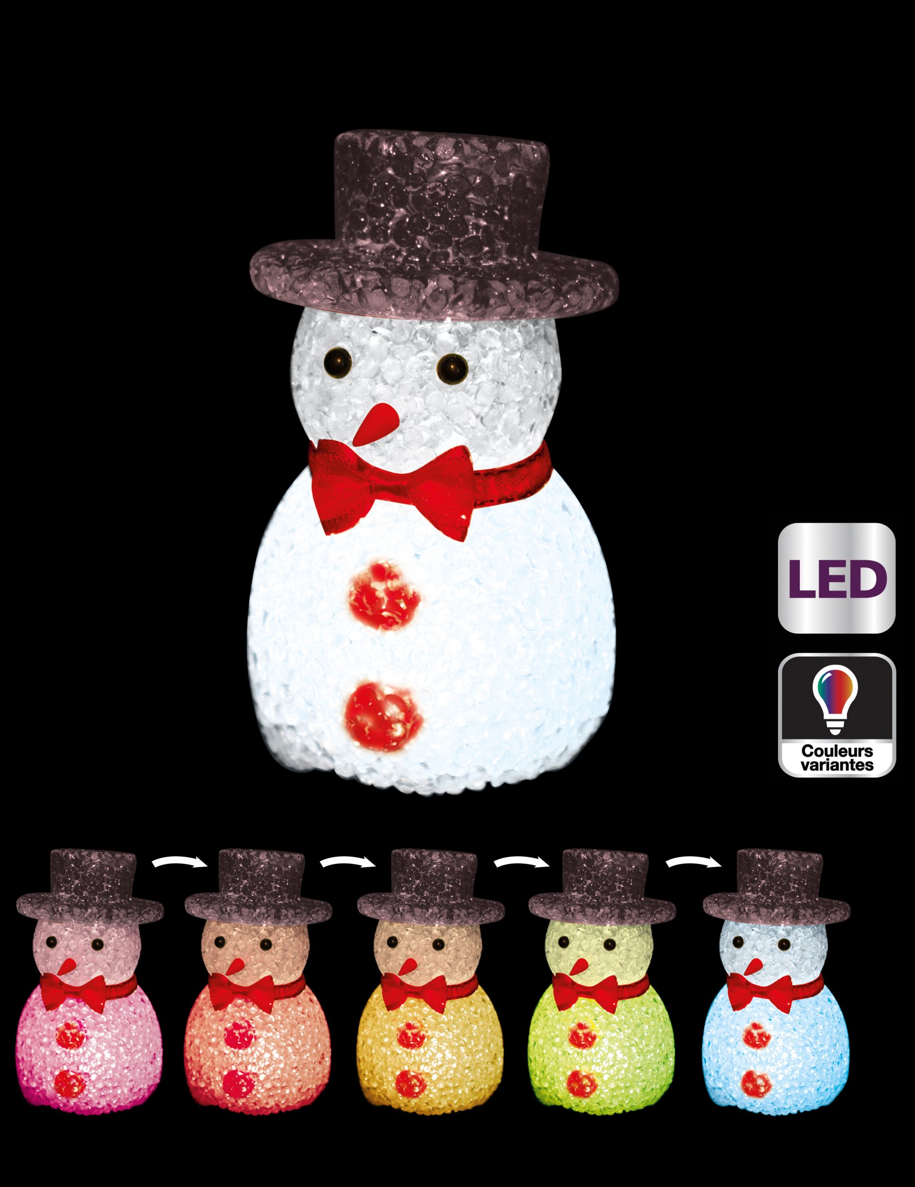 Décoration bonhomme de neige lumineux 11 cm