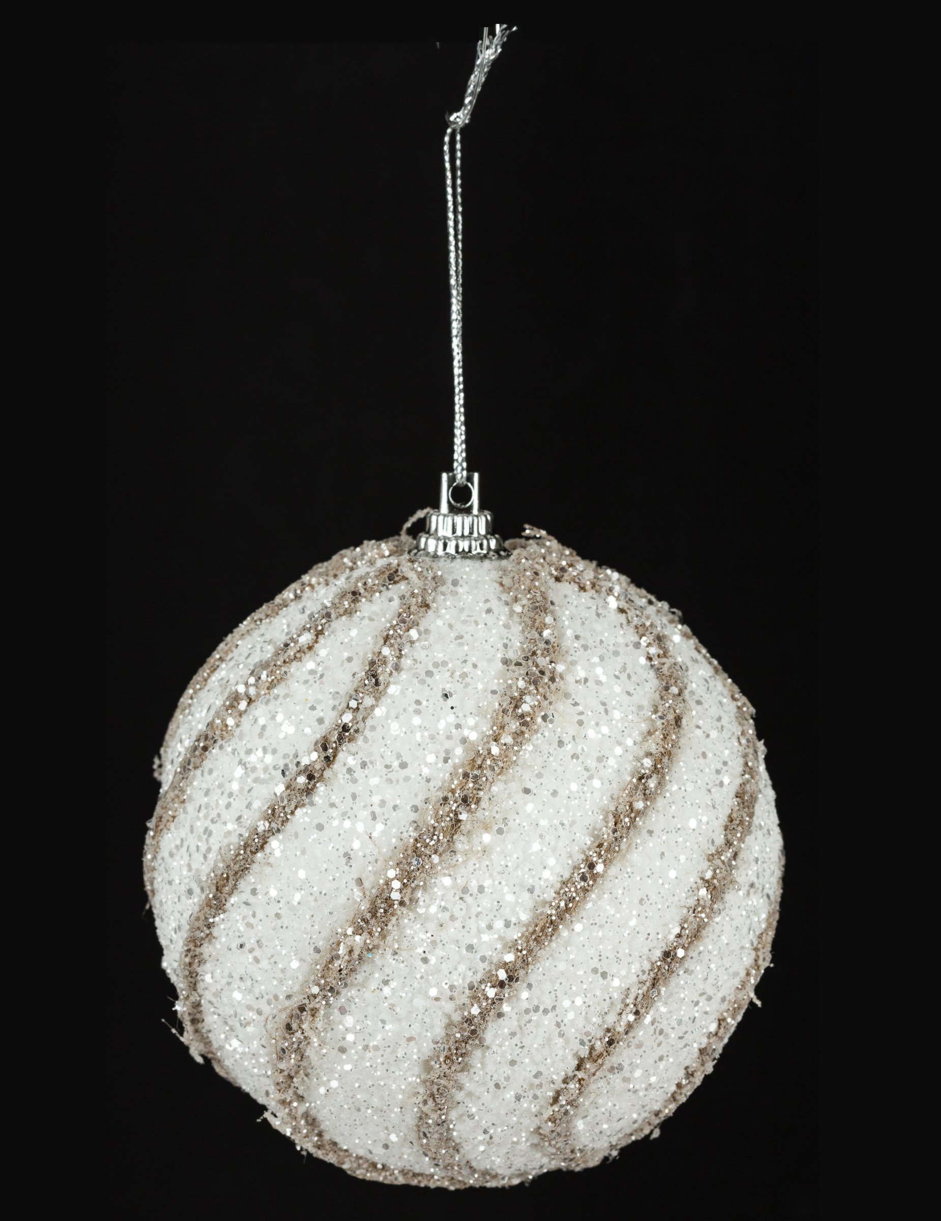 Boule de noël pailletée blanche et dorée 8 cm