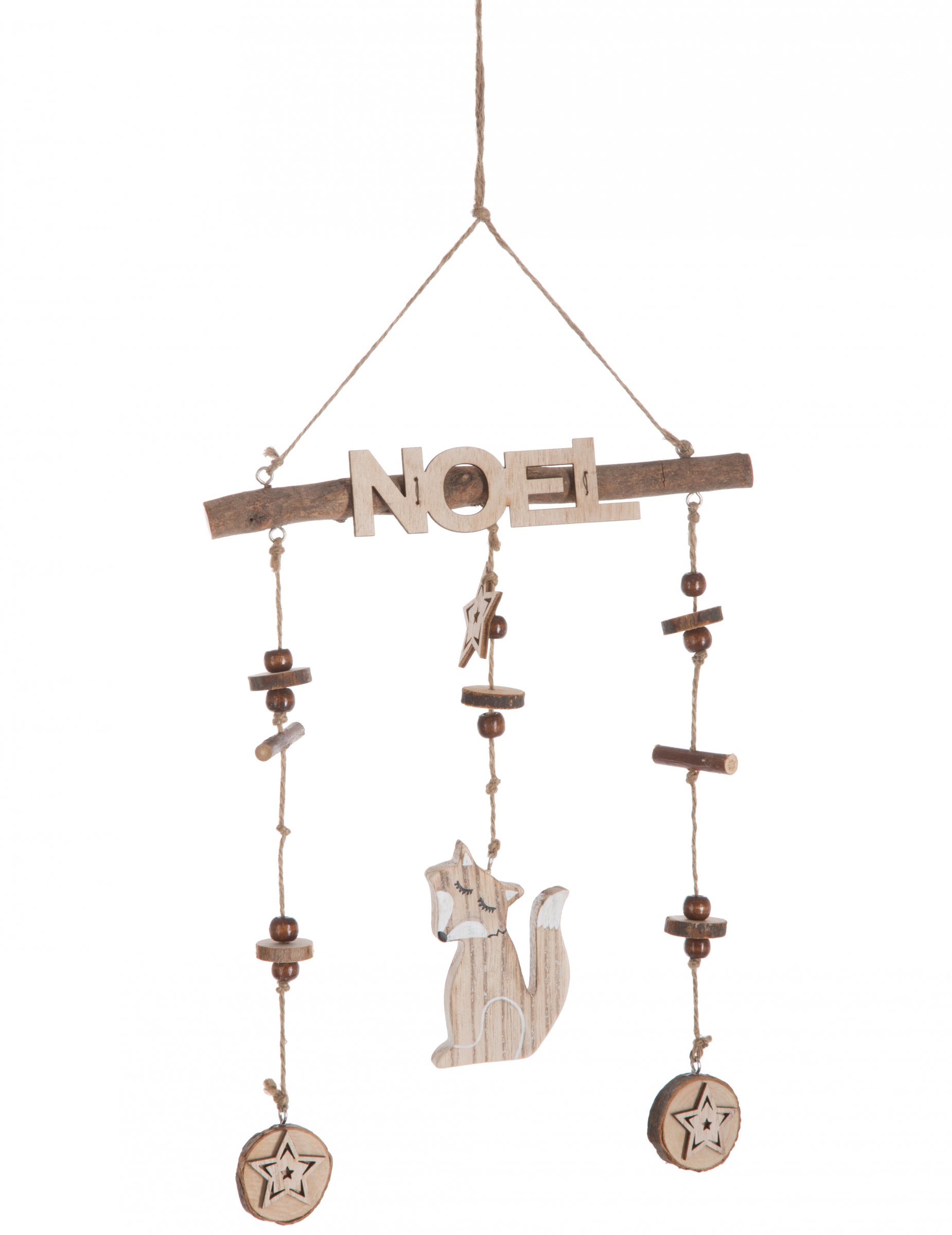 Suspension en bois Noël petit renard 45 cm