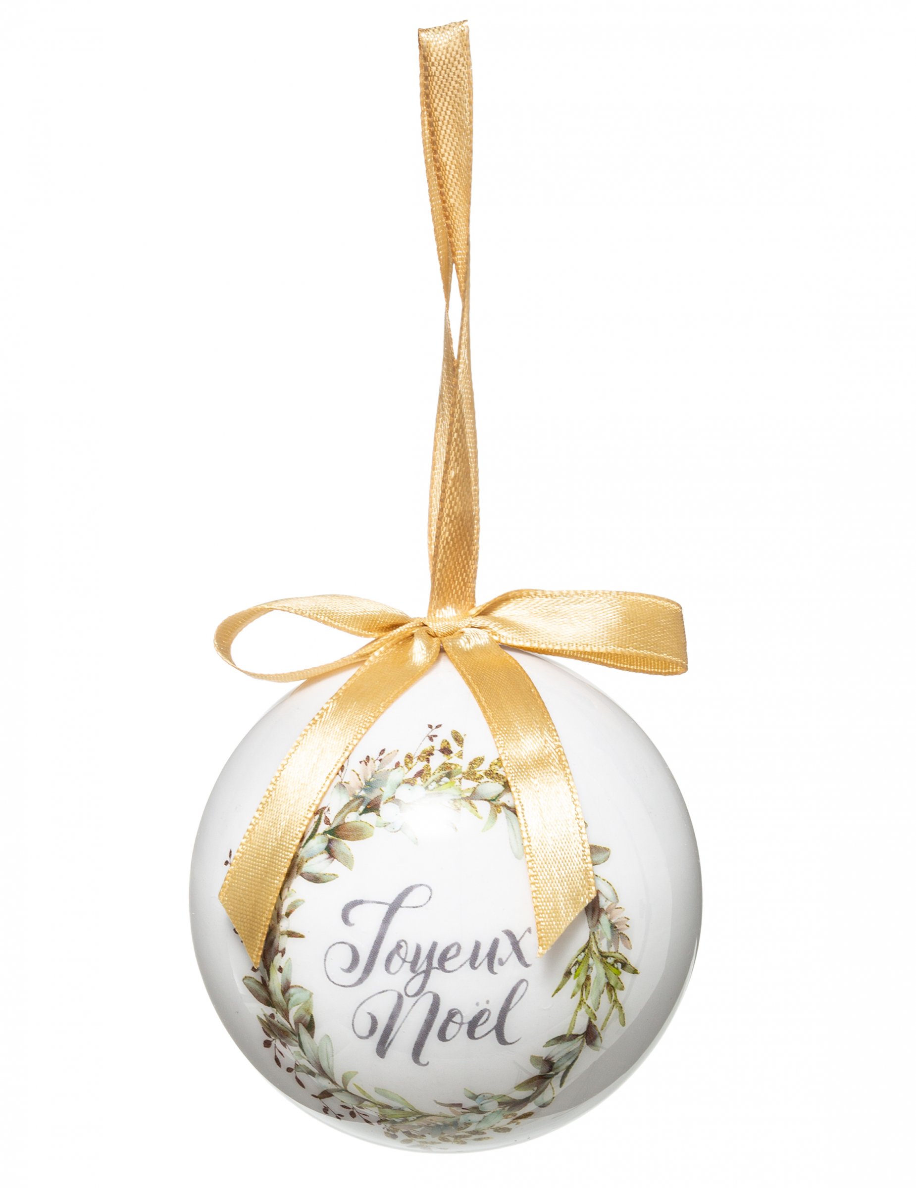 Boule de noël couronne végétale et satin 7,5 cm