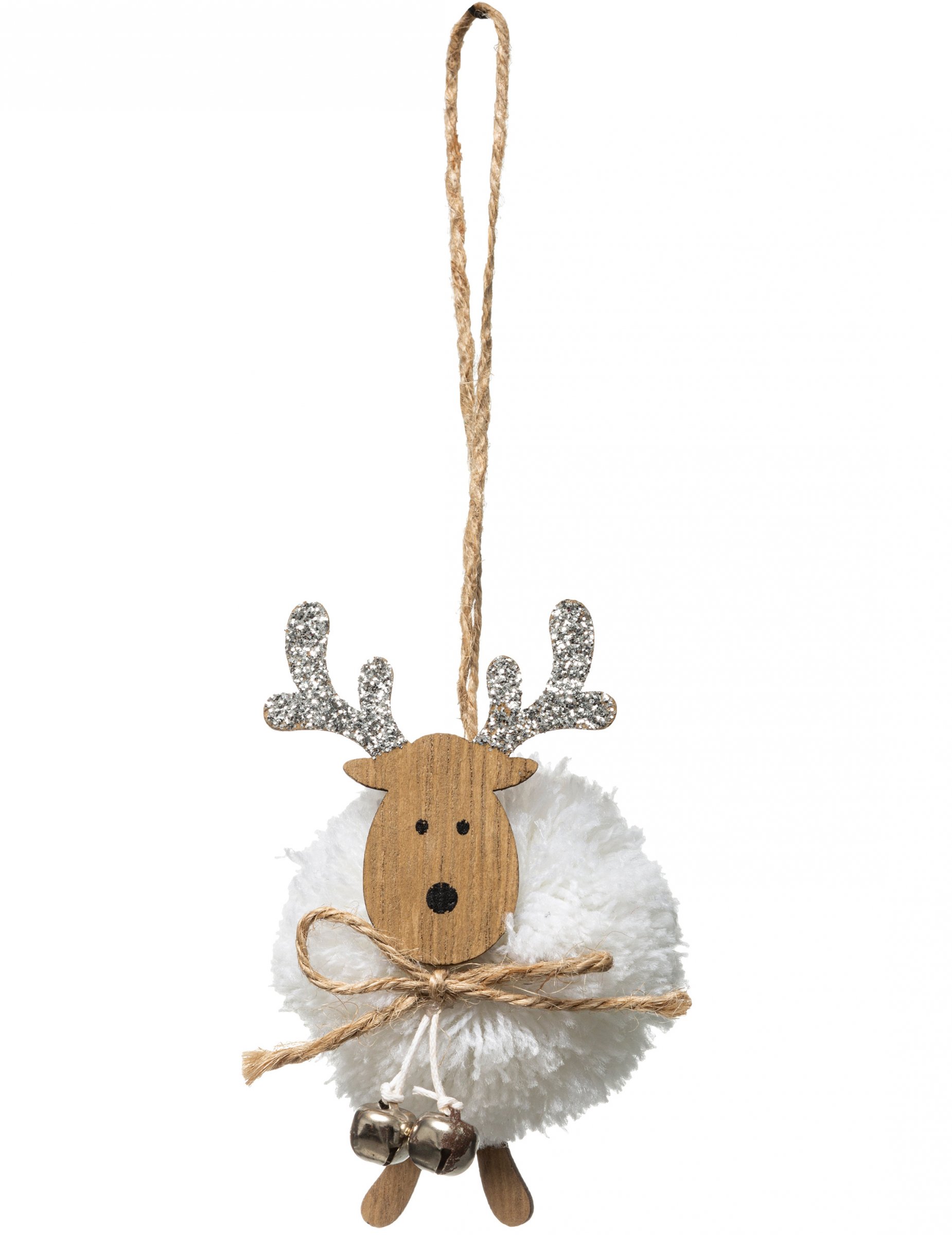 Suspension petit renne pompon blanc 10 cm