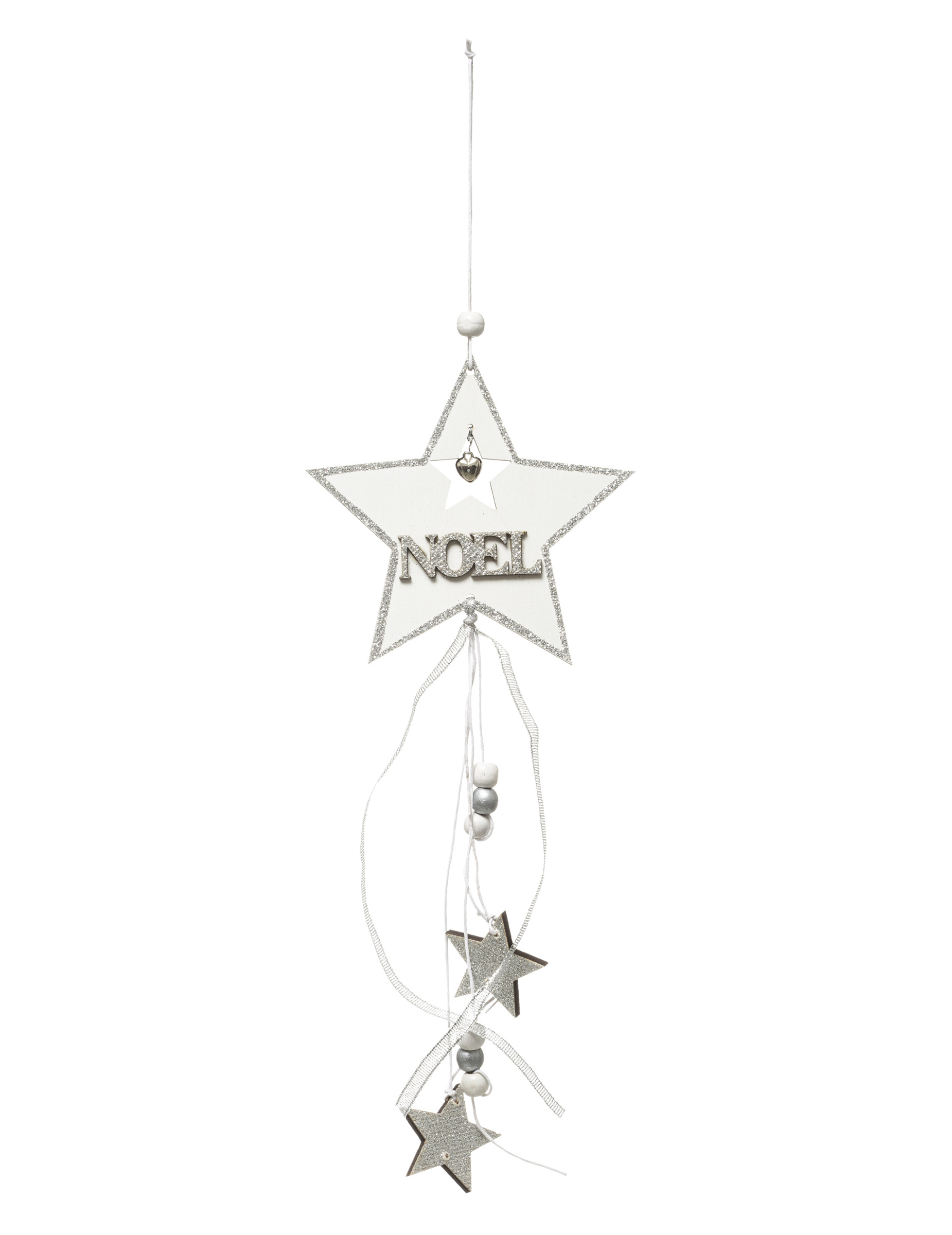 Décoration à suspendre étoiles blanc et argent 35 cm