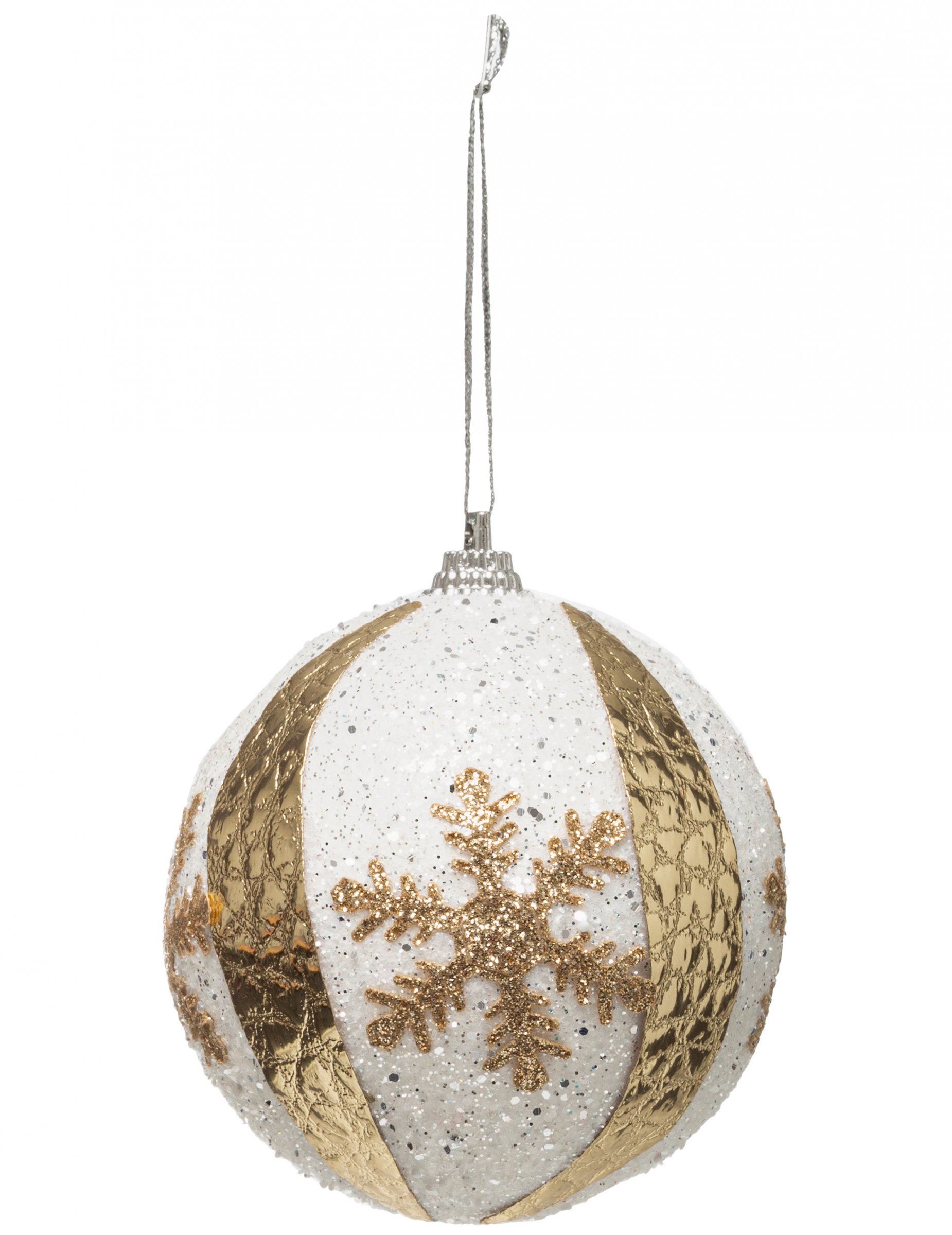 Boule de noël flocon blanc et or 8 cm