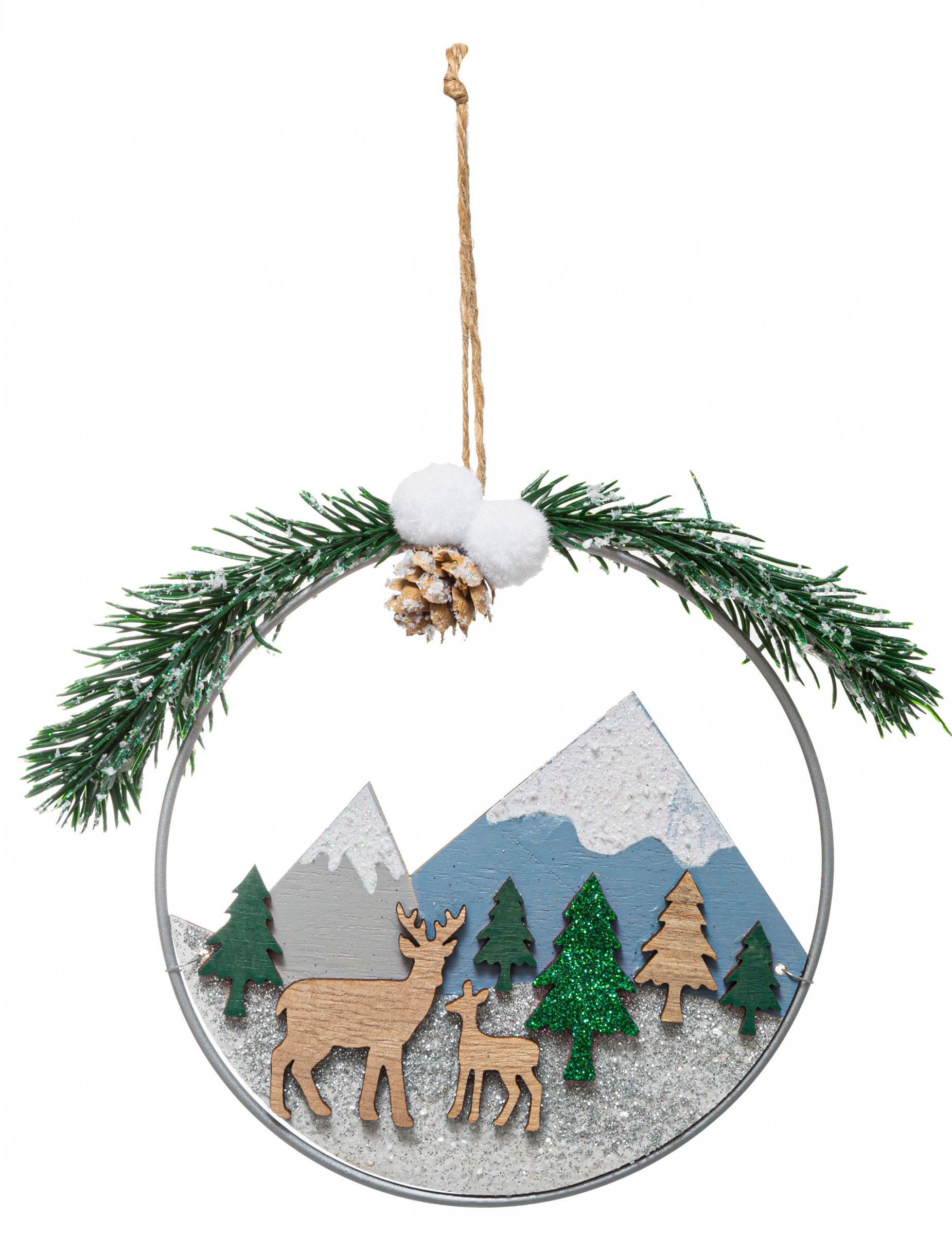 Suspension couronne paysage de Noël 15 cm