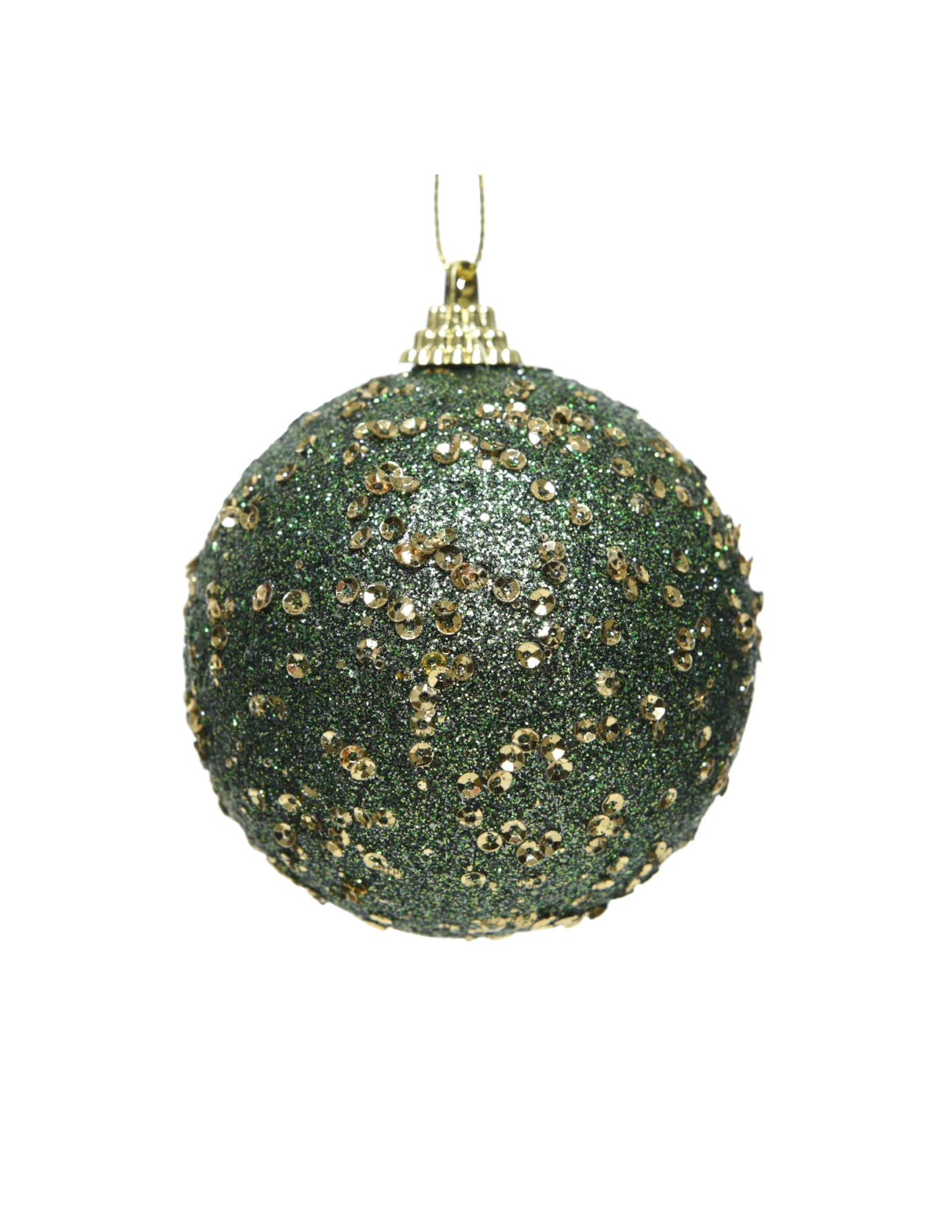 Boule de noël verte à paillettes or 8 cm