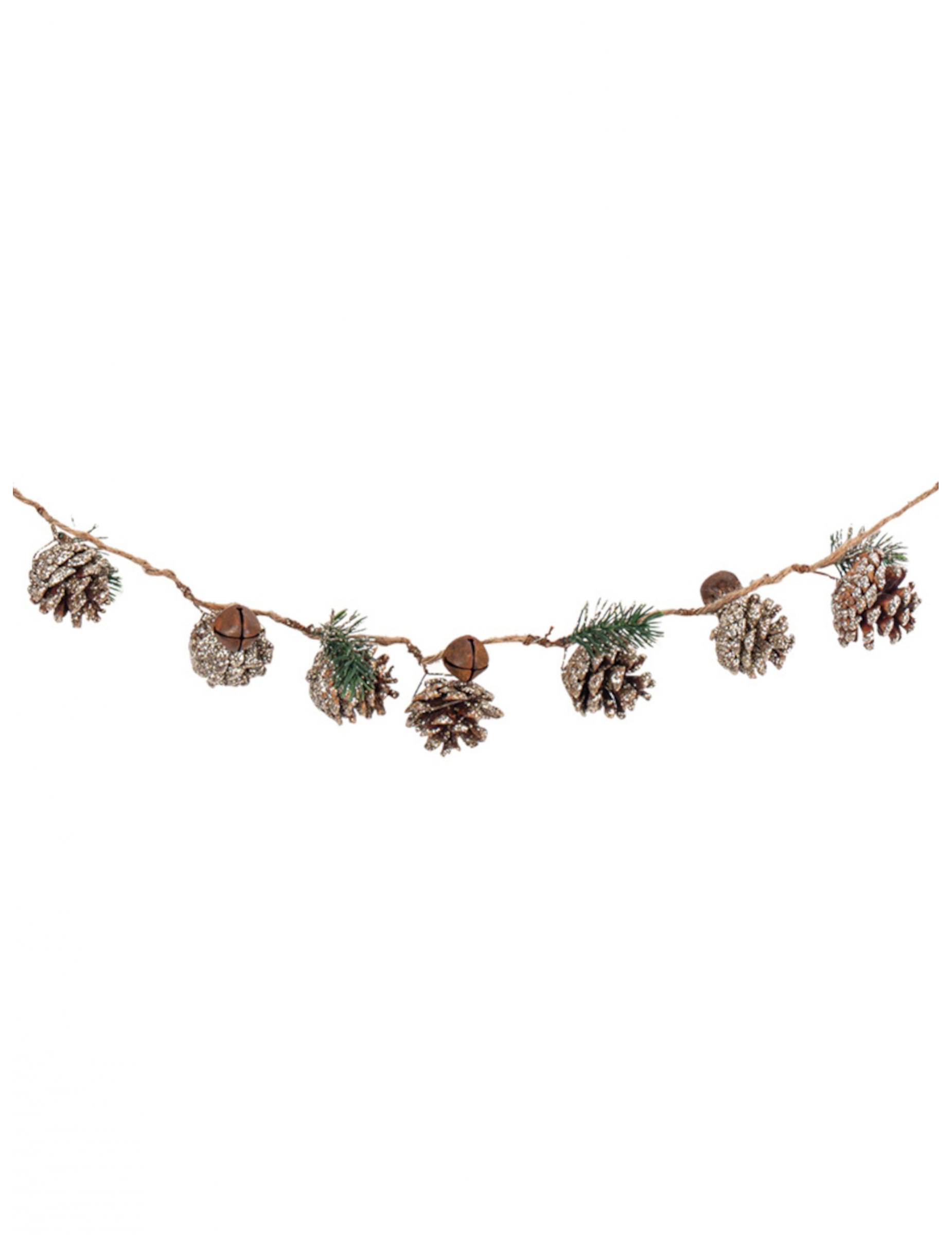 Guirlande pommes de pin pailletées grelots et sapin 130 cm