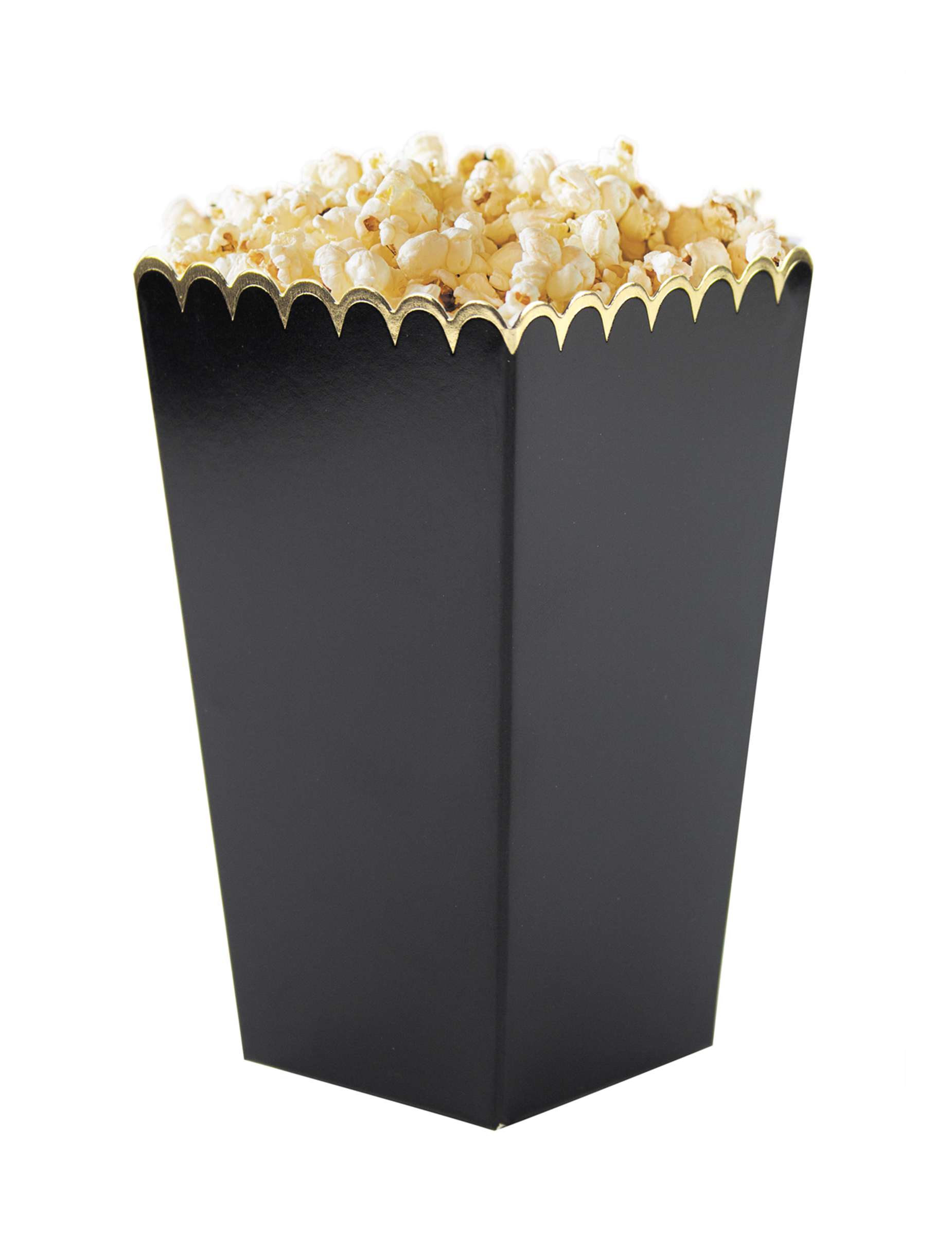 8 Boîtes à pop-corn noires et or 12,5 x 7 cm