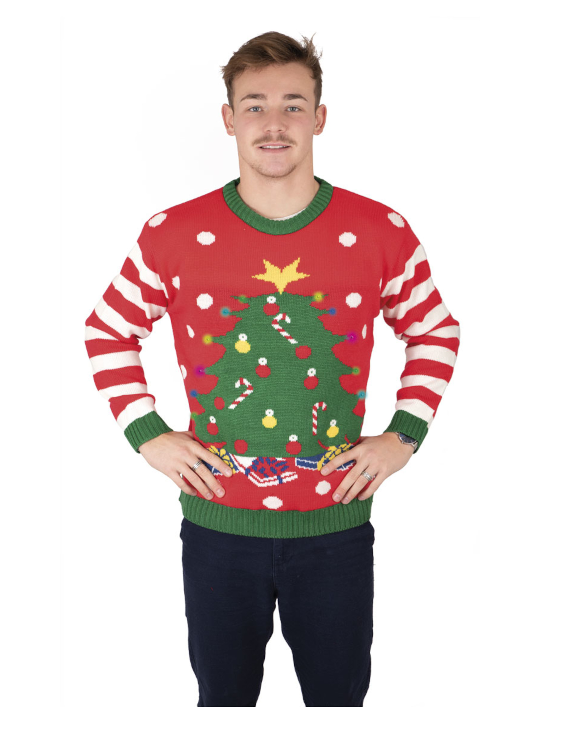 Pull de Noël rouge sapin lumineux et musical adulte