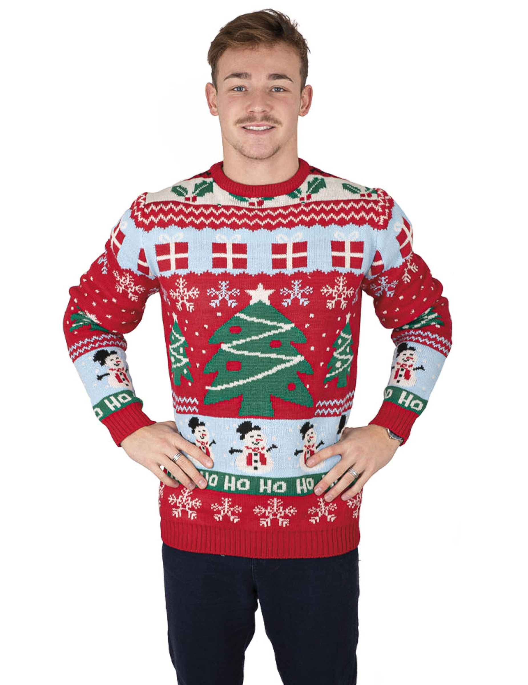 Pull de Noël adulte rouge avec sapins de Noël