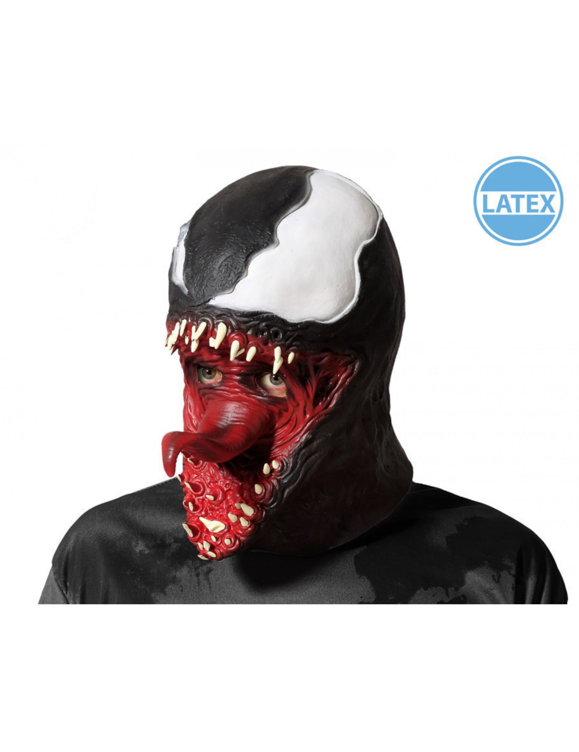 Masque latex symbiote noir et blanc adulte