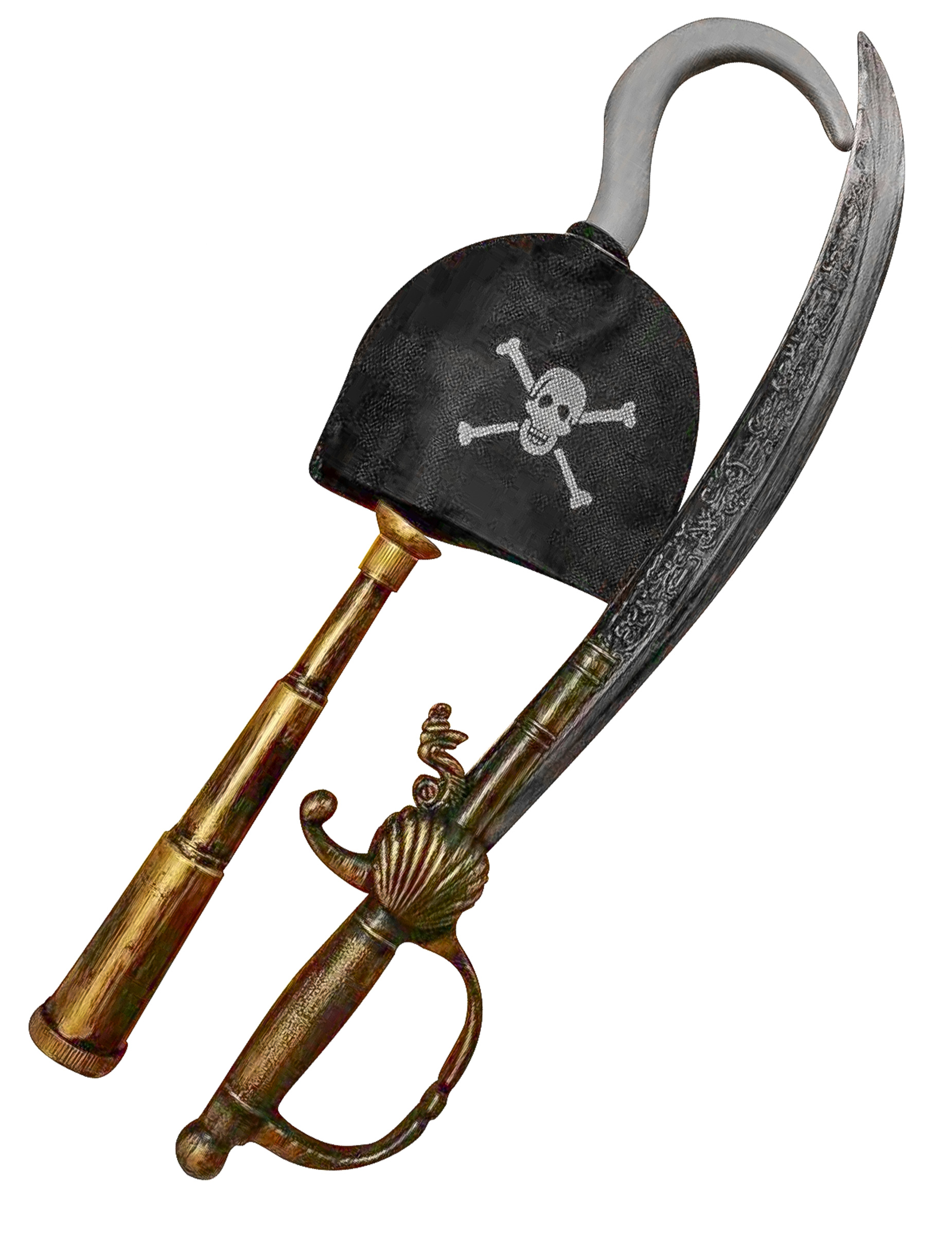 Kit d'accessoires de pirate avec crochet, longue-vue et sabre