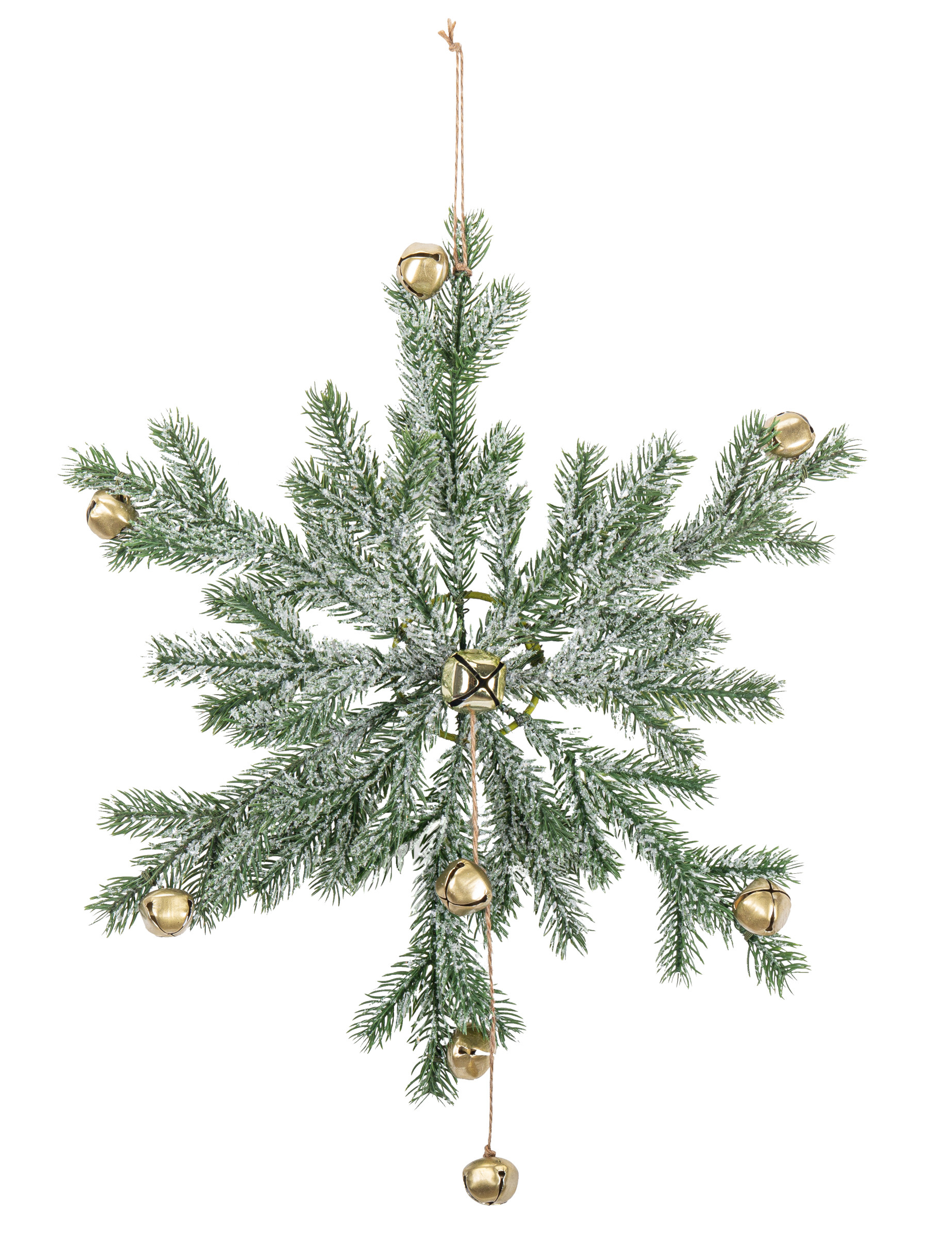 Suspension flocon branches de sapin et grelots or 48 cm