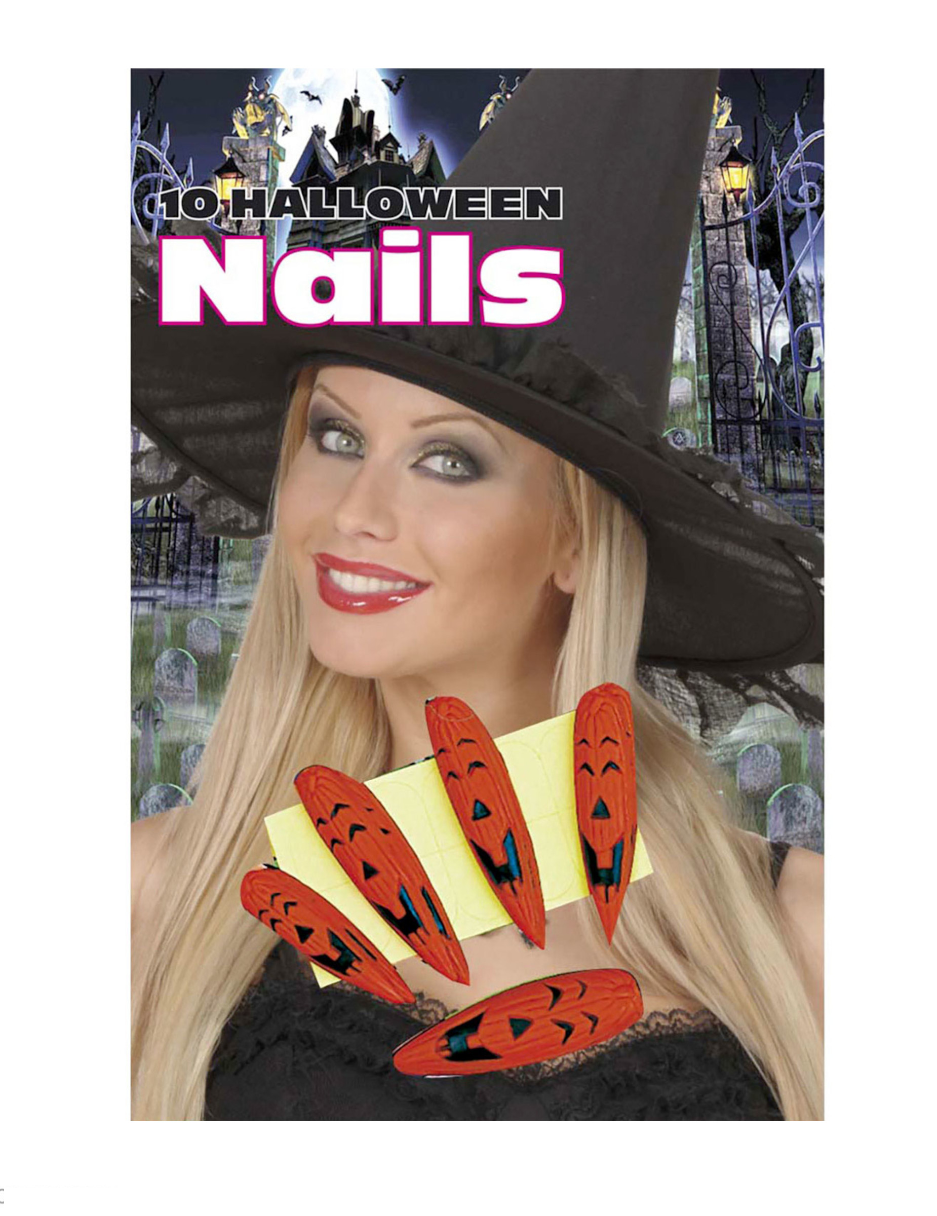 Set de 10 faux ongles citrouilles adultes