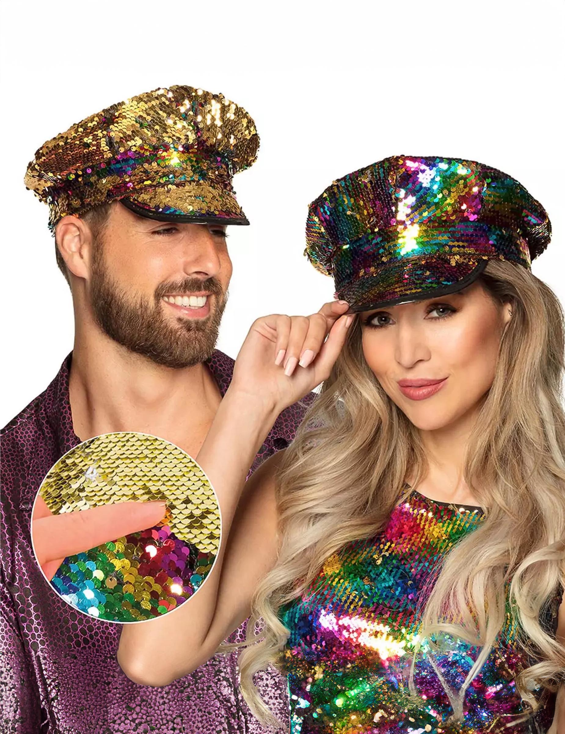 Casquette à sequins réversibles arc-en-ciel et or adulte