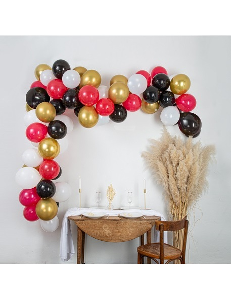 Kit arche de 60 ballons rouges, noirs et or