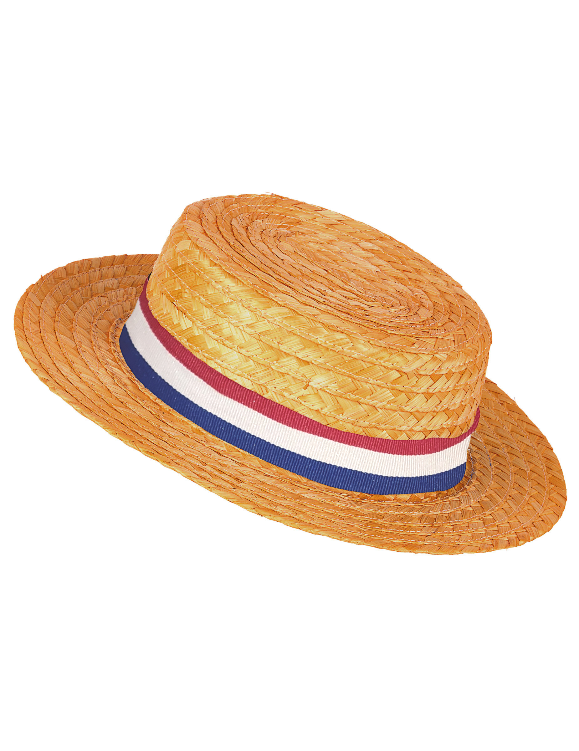 Chapeau paille canotier orange ruban tricolore