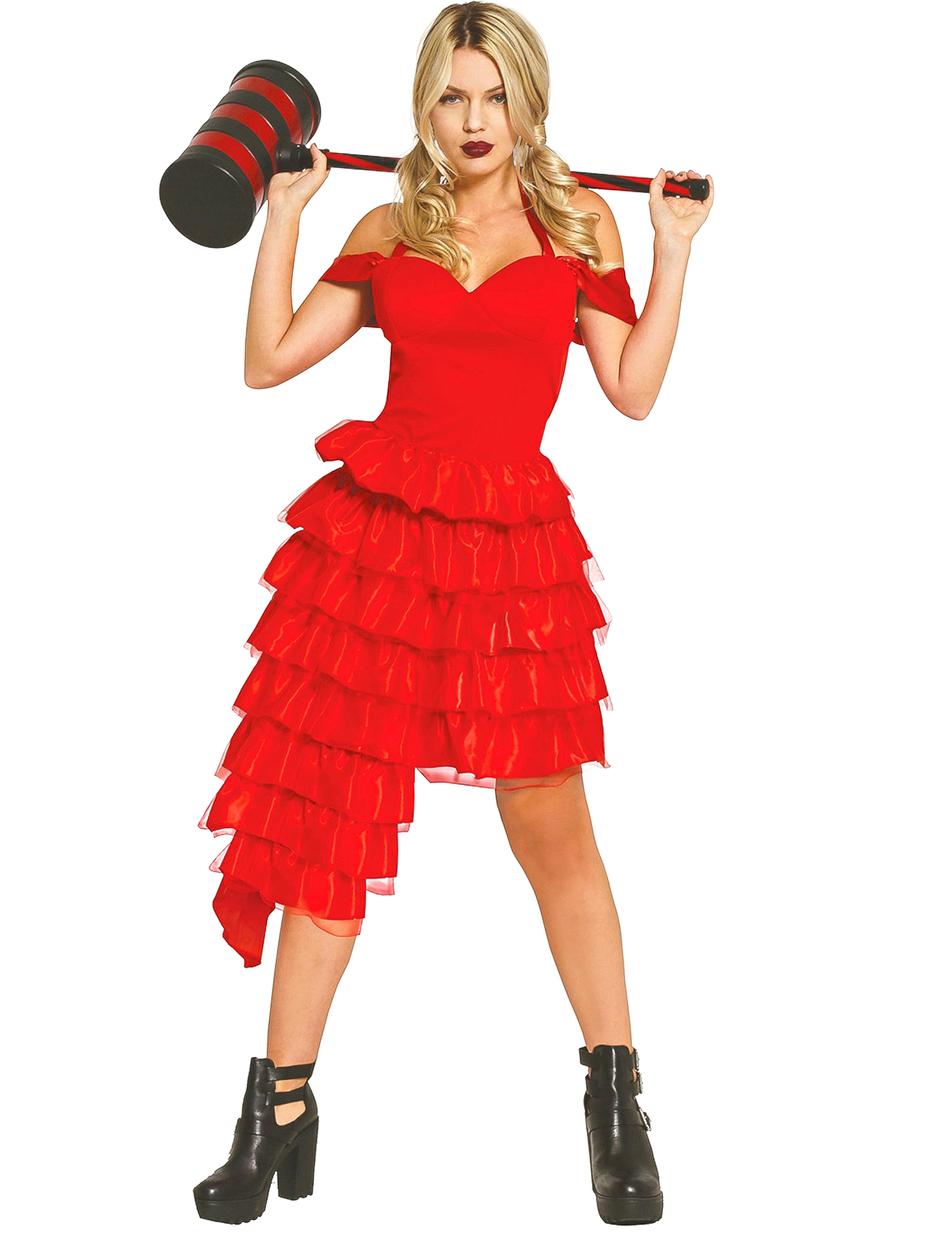 Robe rouge d'arlequin fou femme