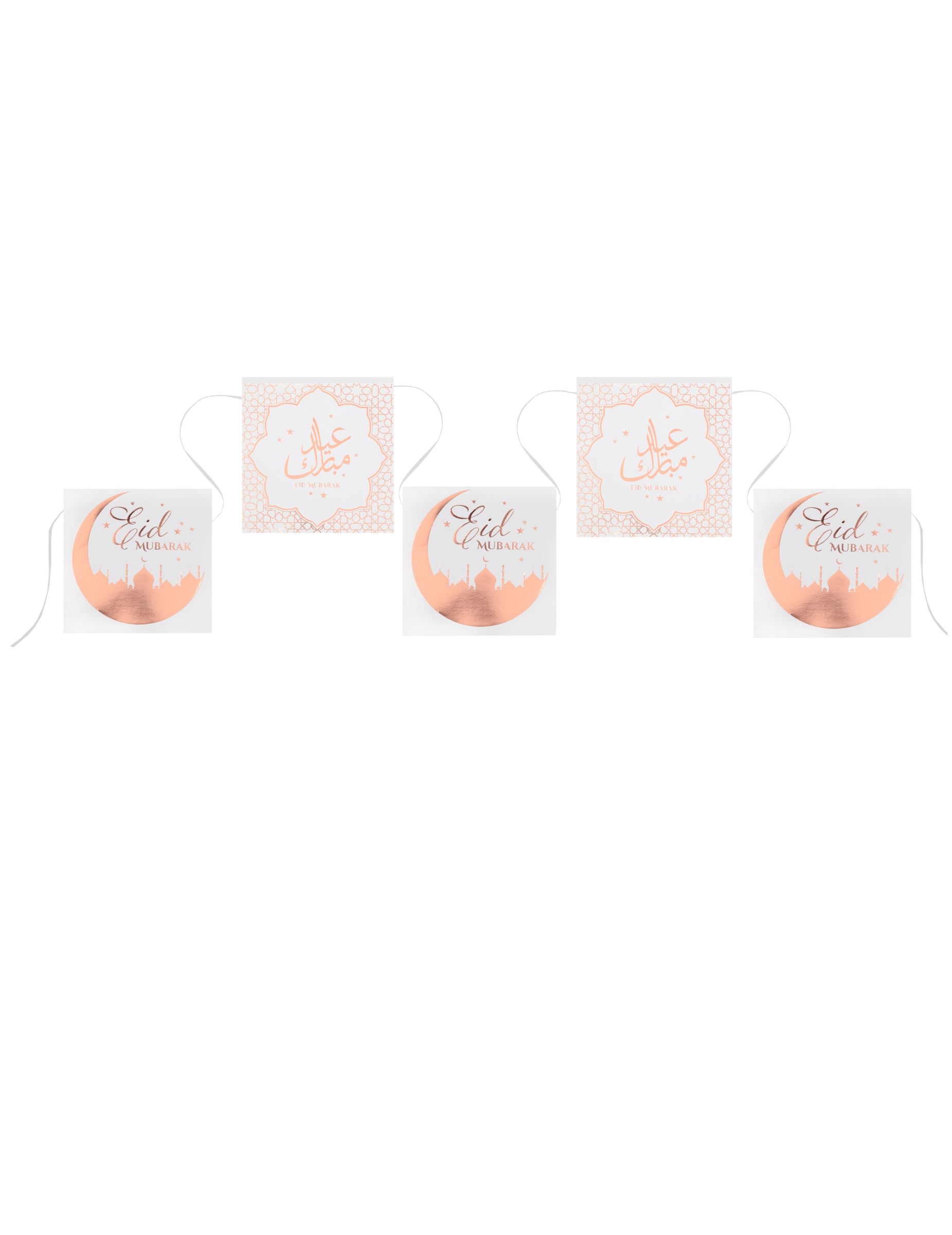 Guirlande 12 fanions en carton eid mubarak rose gold 5 m pour l'aïd