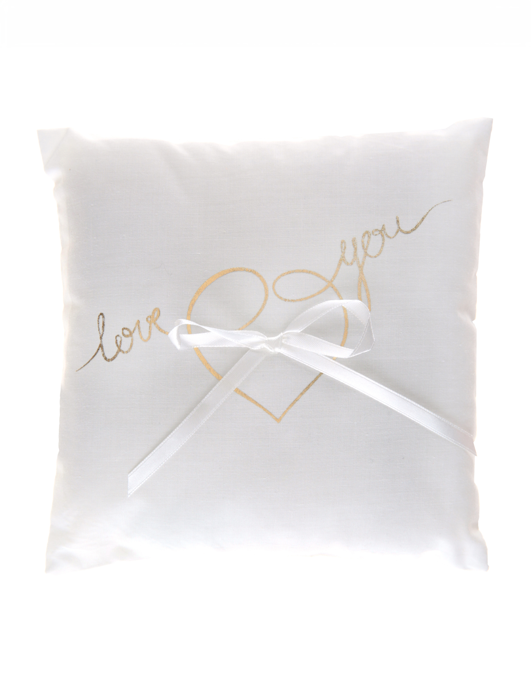 Coussin d'alliances Love you blanc et or 18 x 18 cm