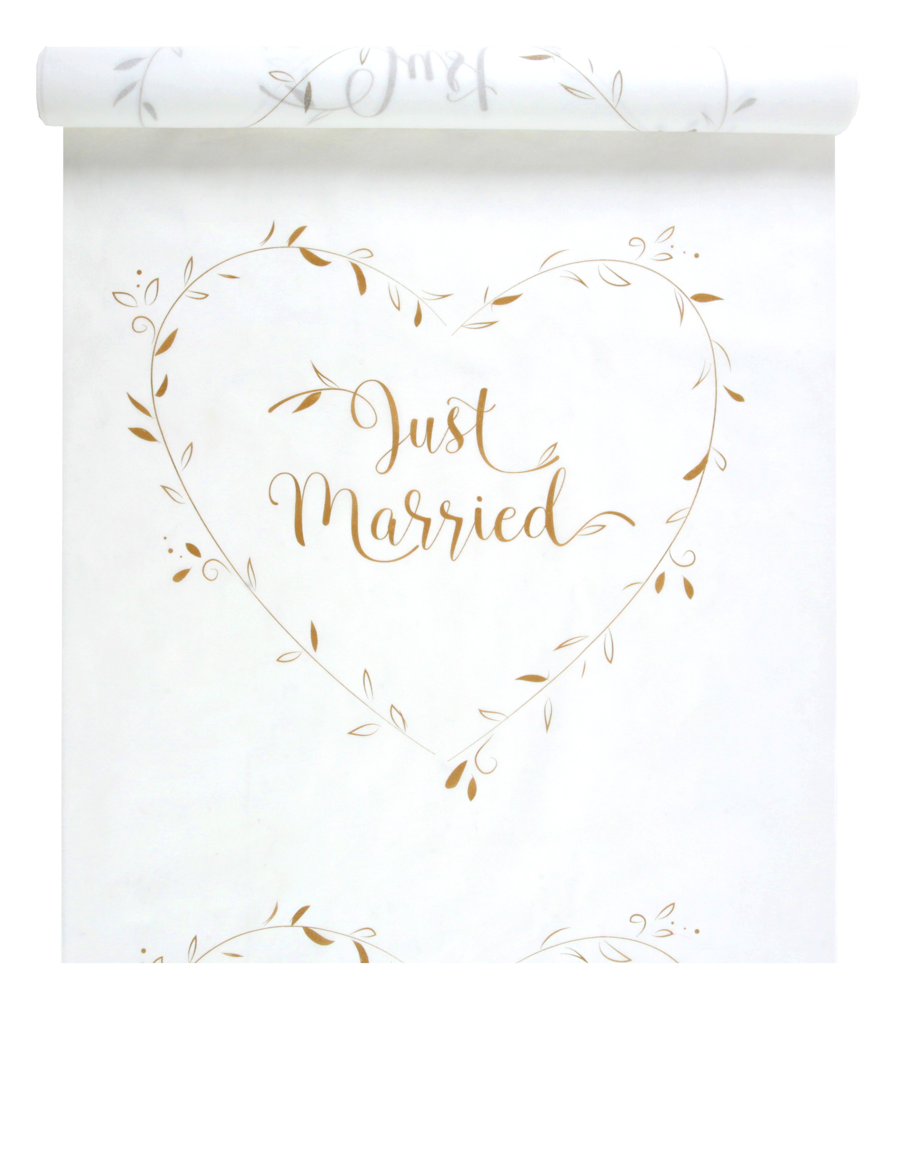 Tapis de cérémonie Just Married blanc et or 10 m x 75 cm