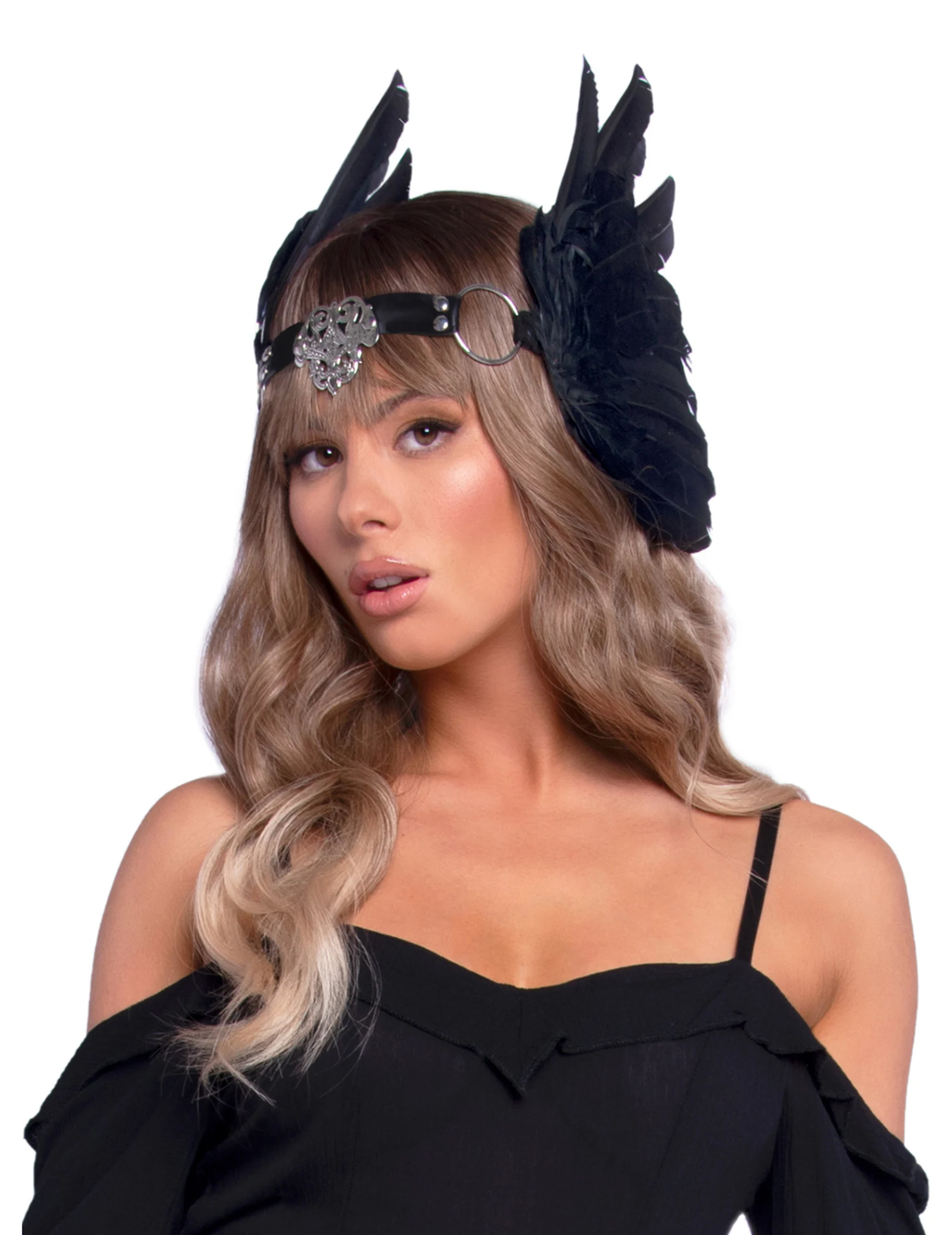 Coiffe ailes d'ange noires luxe adulte