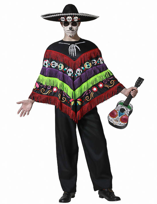 Déguisement poncho squelette Dia de los muertos adulte