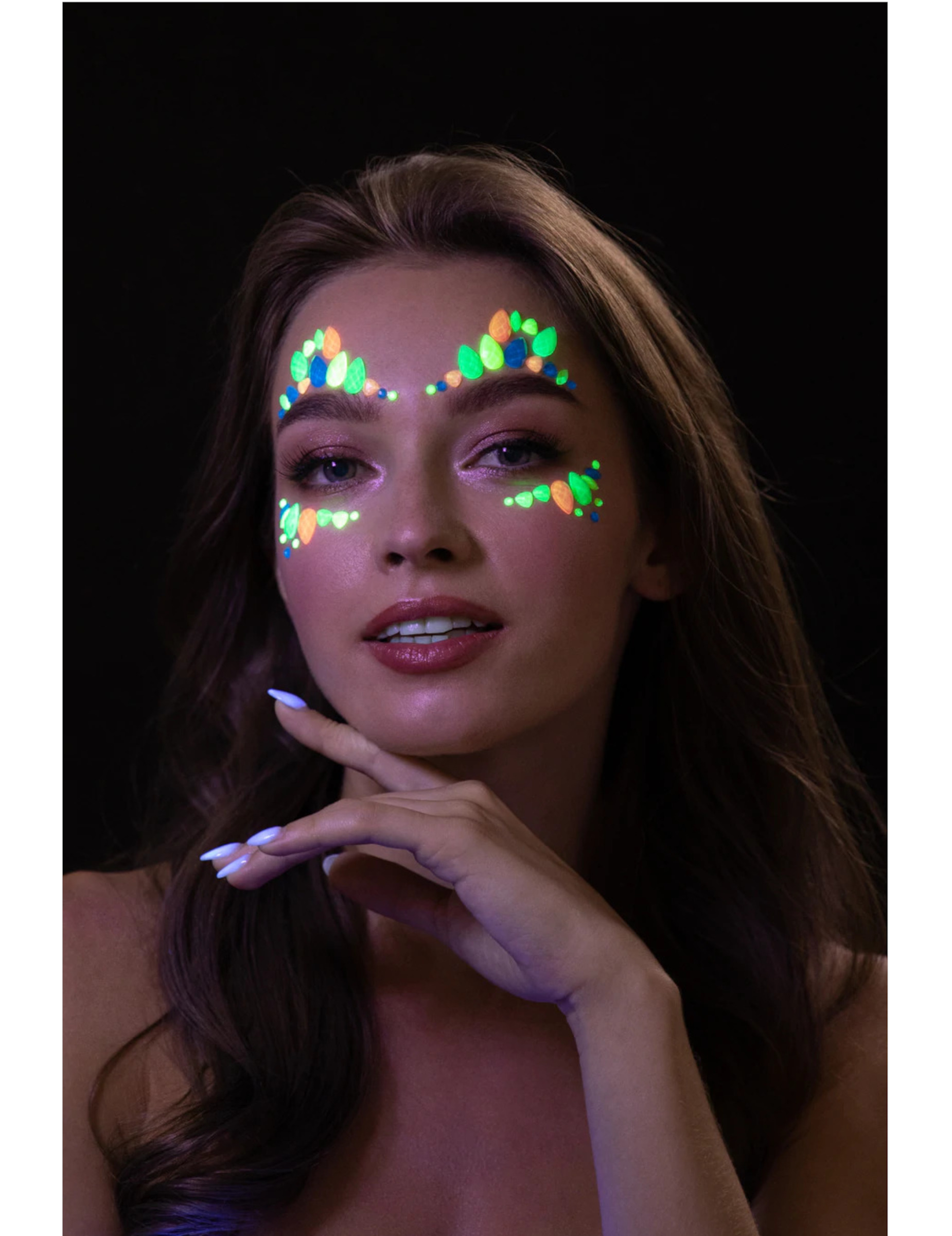 Strass adhésifs pour visage phosphorescents multicolores