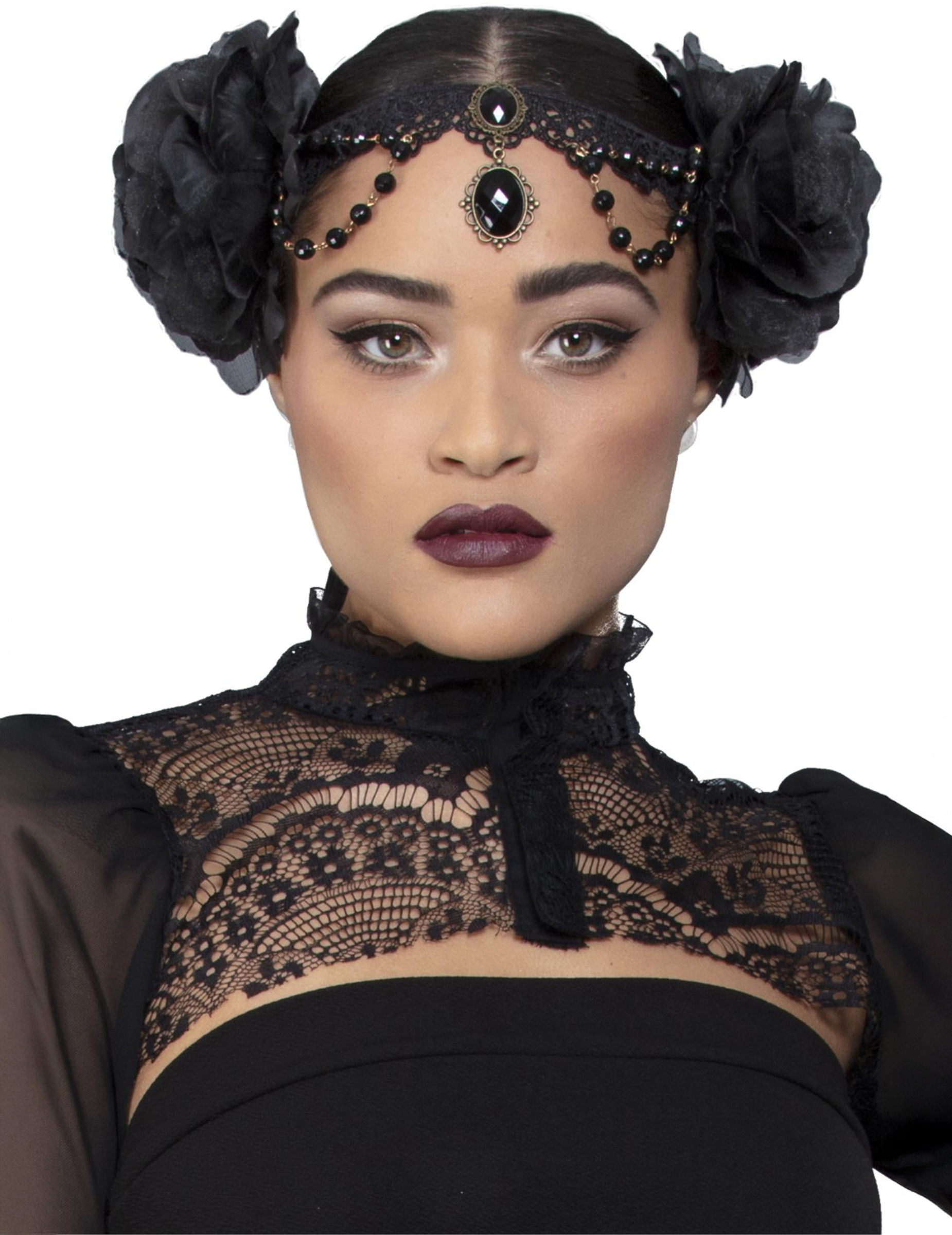 Coiffe gothique noire avec roses adulte