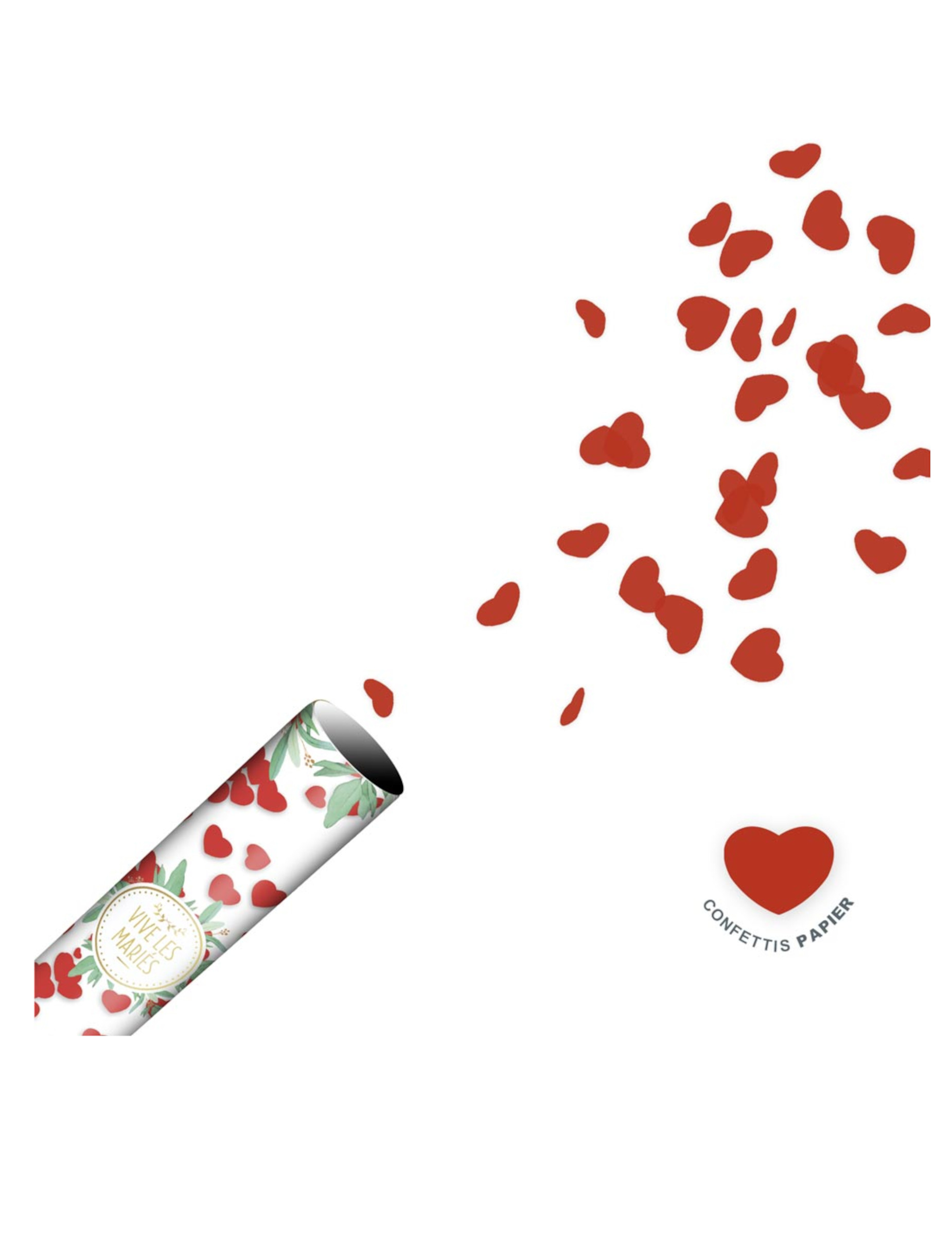 Canon à confettis c urs rouges 40 cm