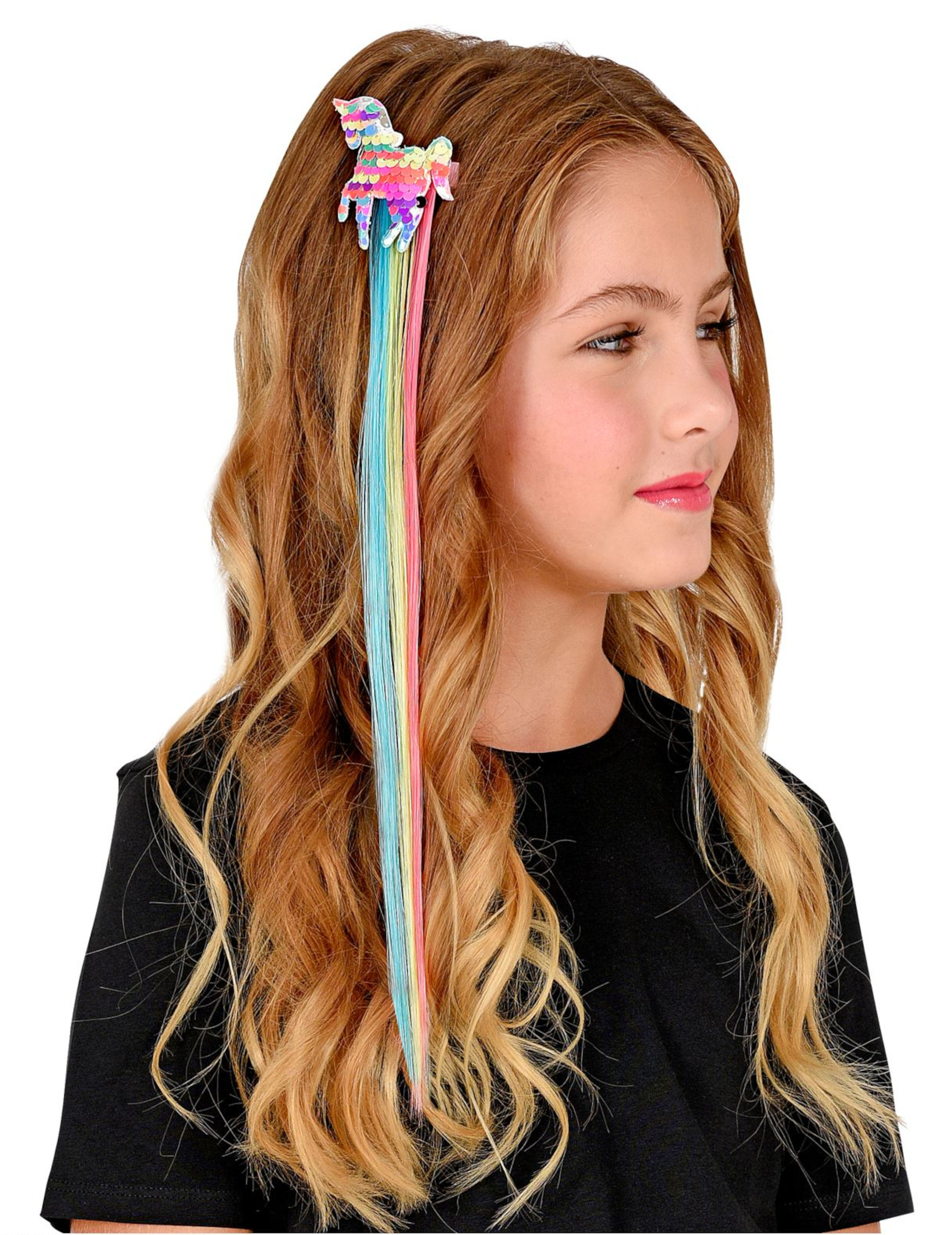Mèche multicolore avec licorne à sequins pour cheveux