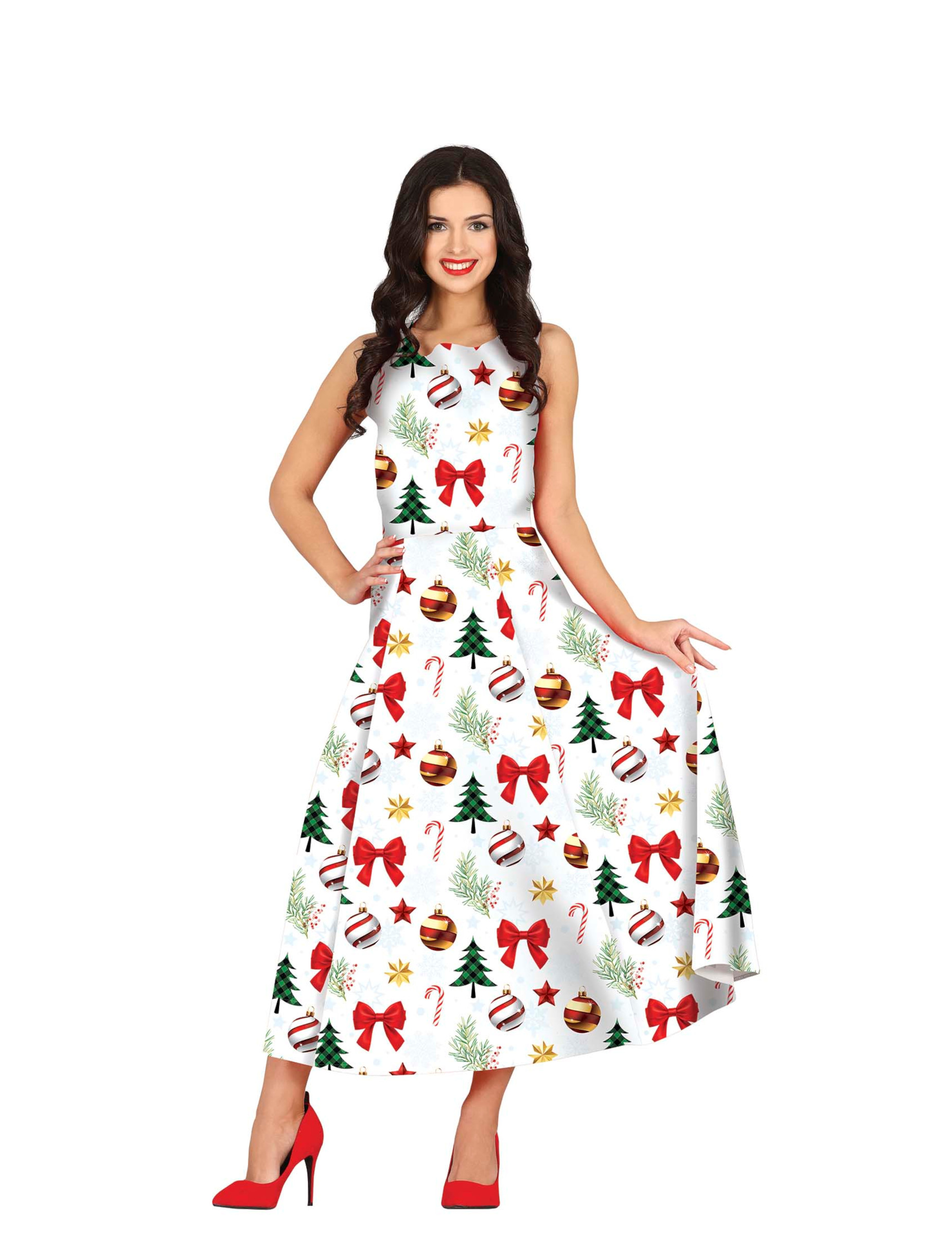 Robe longue blanche à motifs Noël femme
