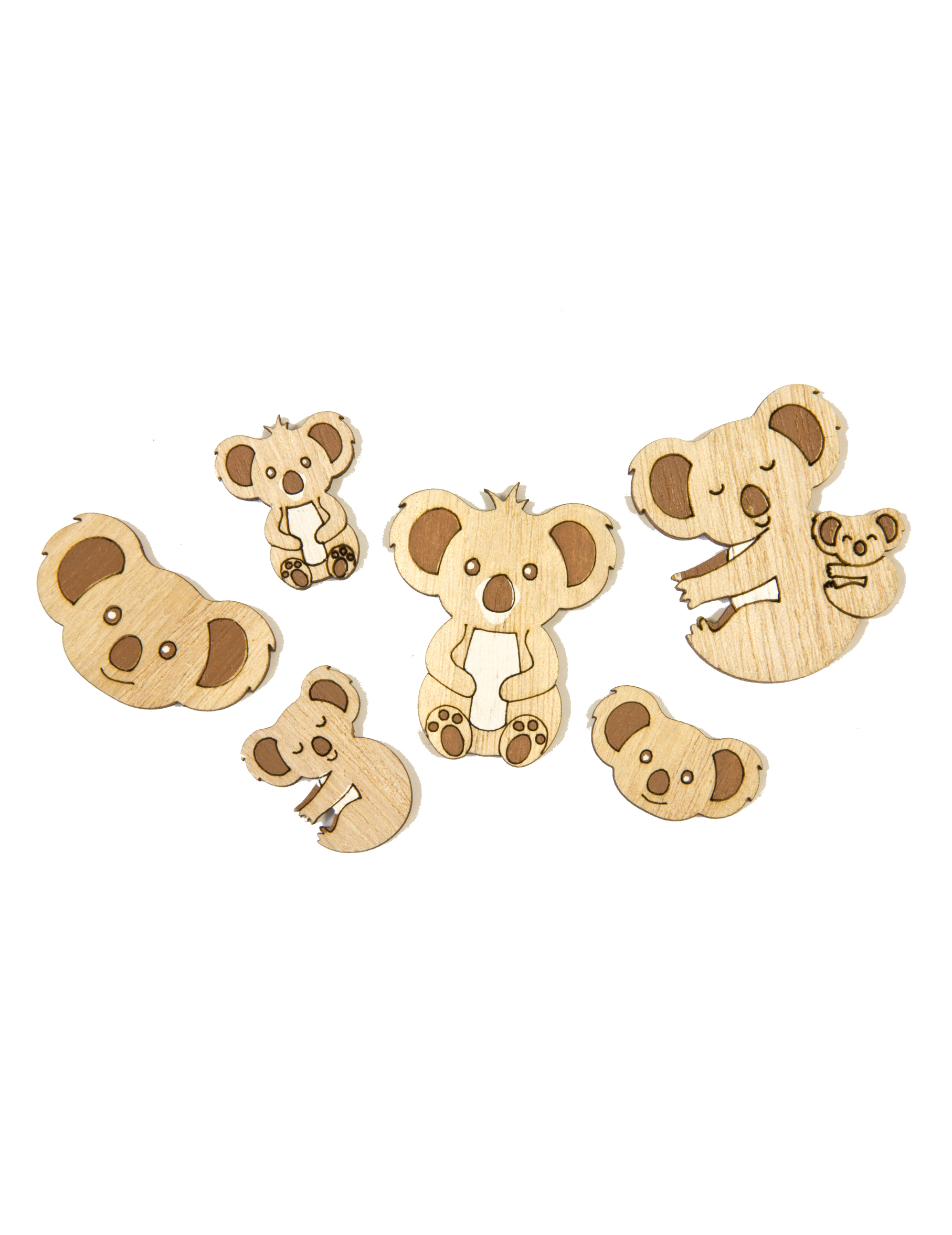 6 Confettis en bois Koala 3,5 cm