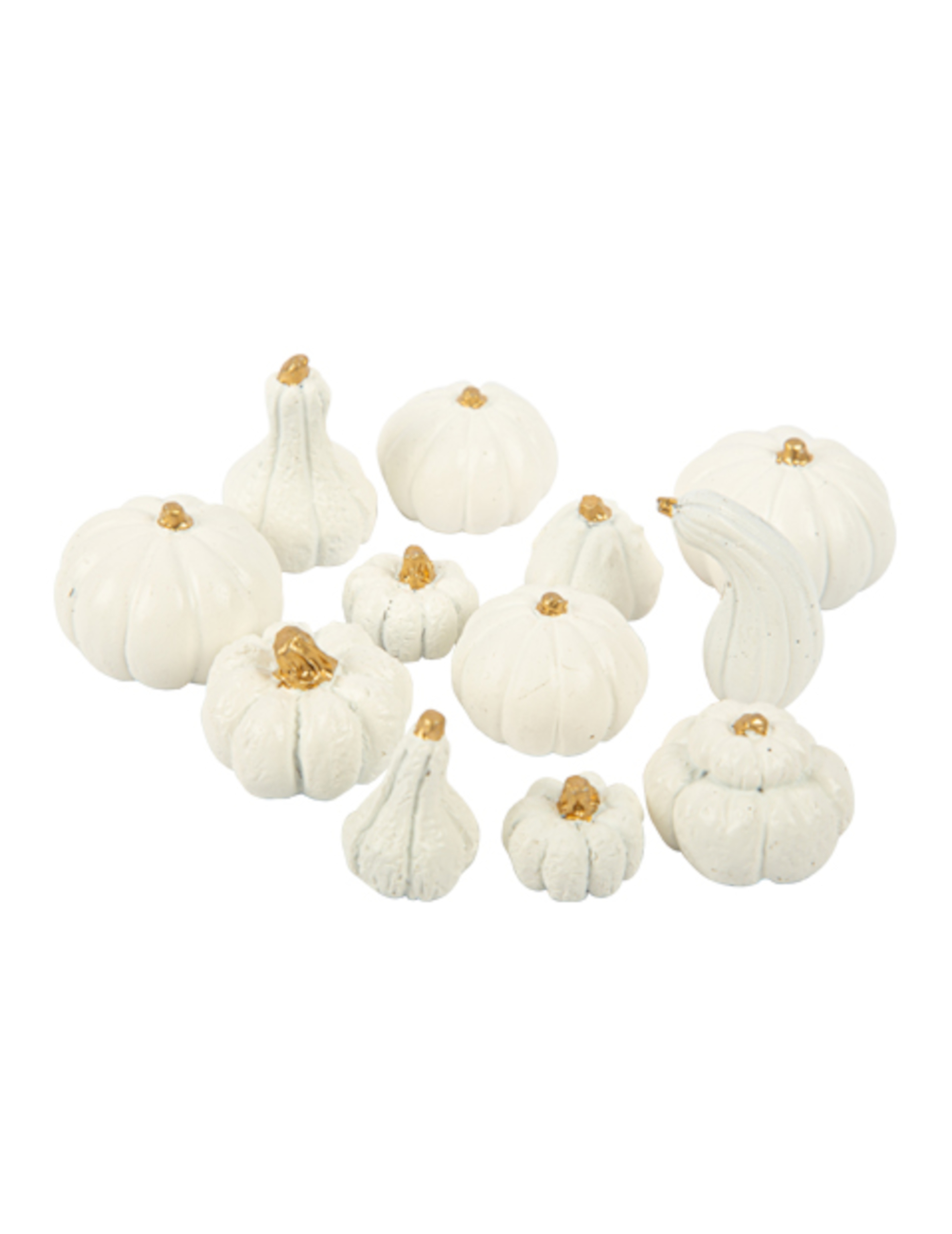 12 Mini citrouille résine blanches et or 2 à 3,5 cm