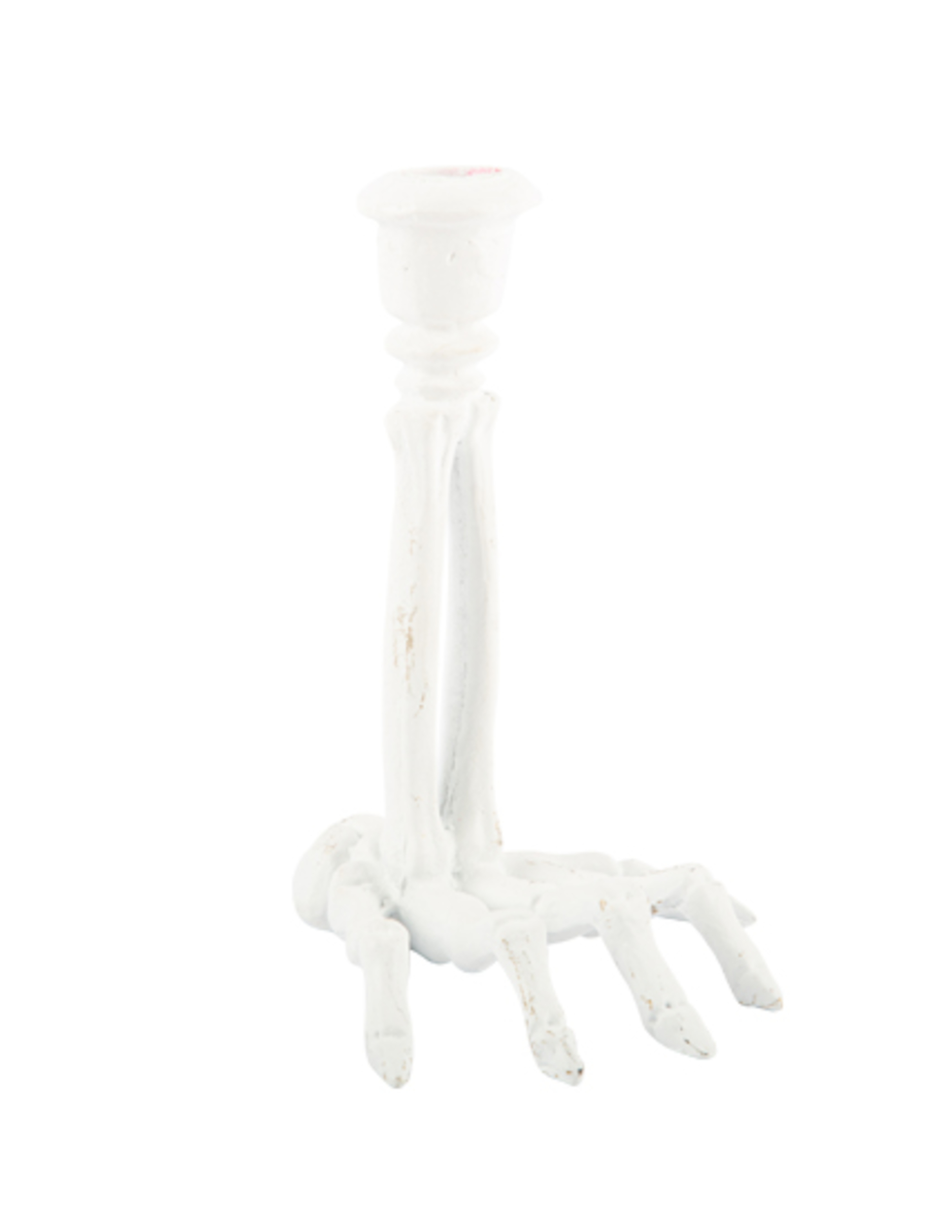 Bougeoir main de squelette en résine blanche 16 cm
