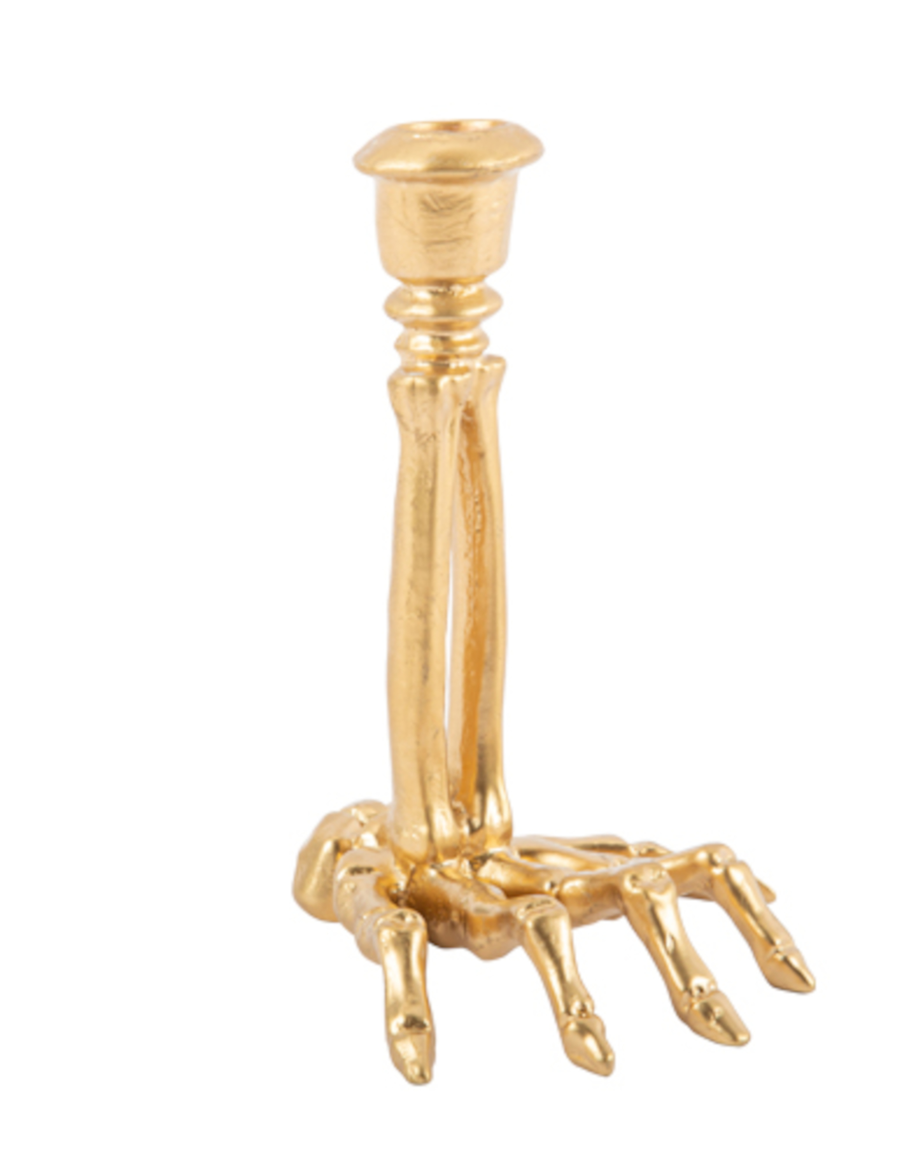 Bougeoir main de squelette en résine dorée 16 cm