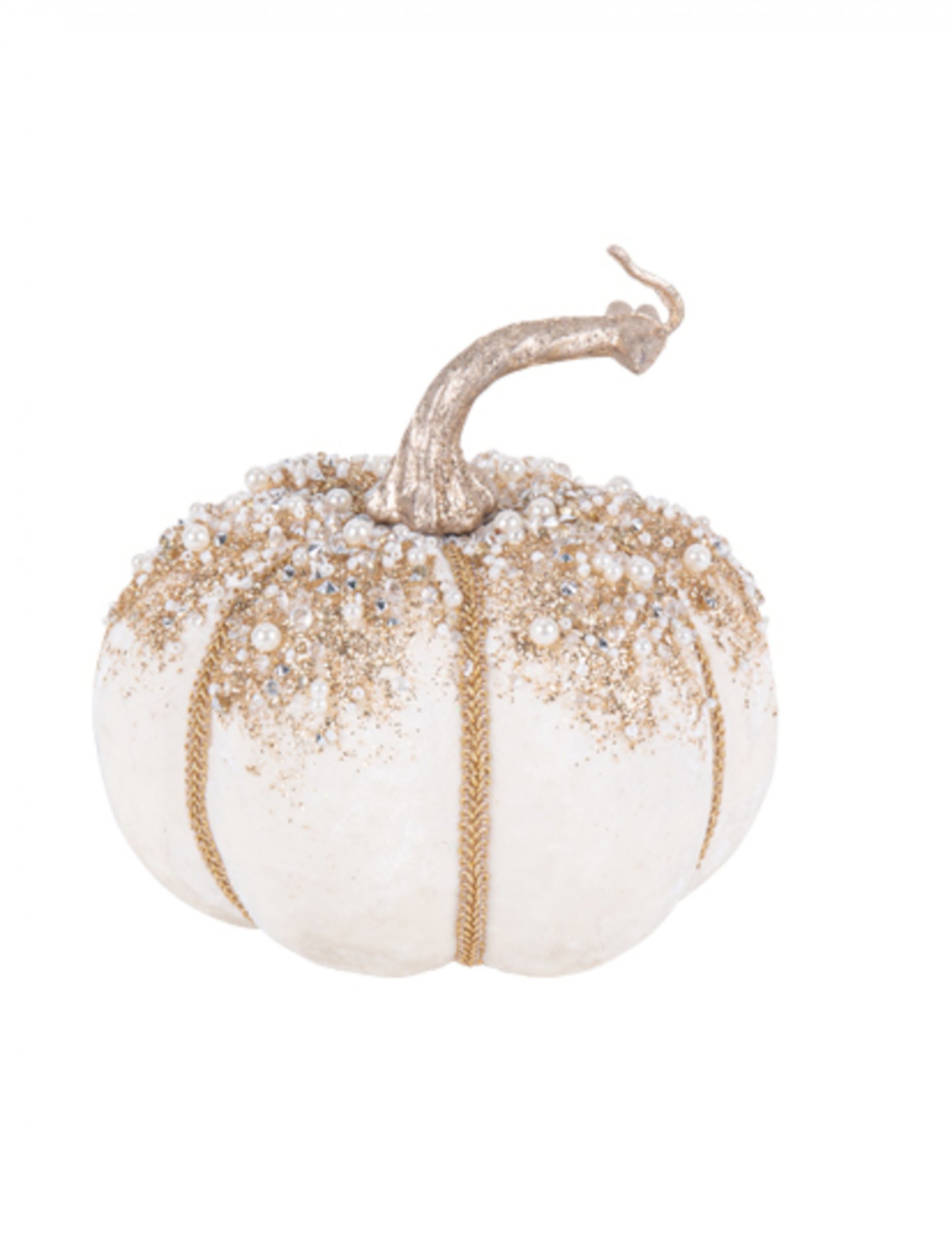 Citrouille scintillante en velours blanc et or 14 cm