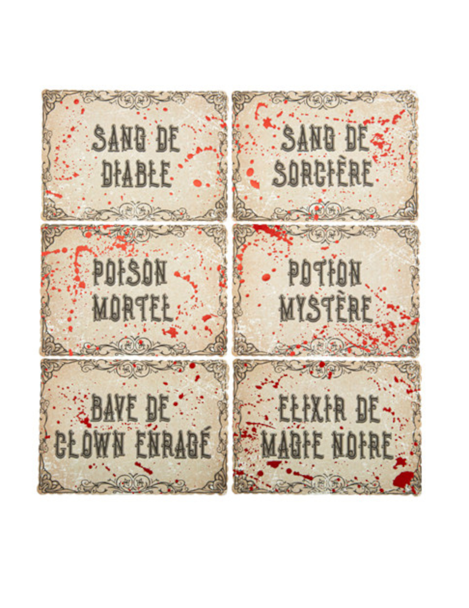 6 Etiquettes pour bouteilles cabinet de curiosité 12,5 x 9 cm