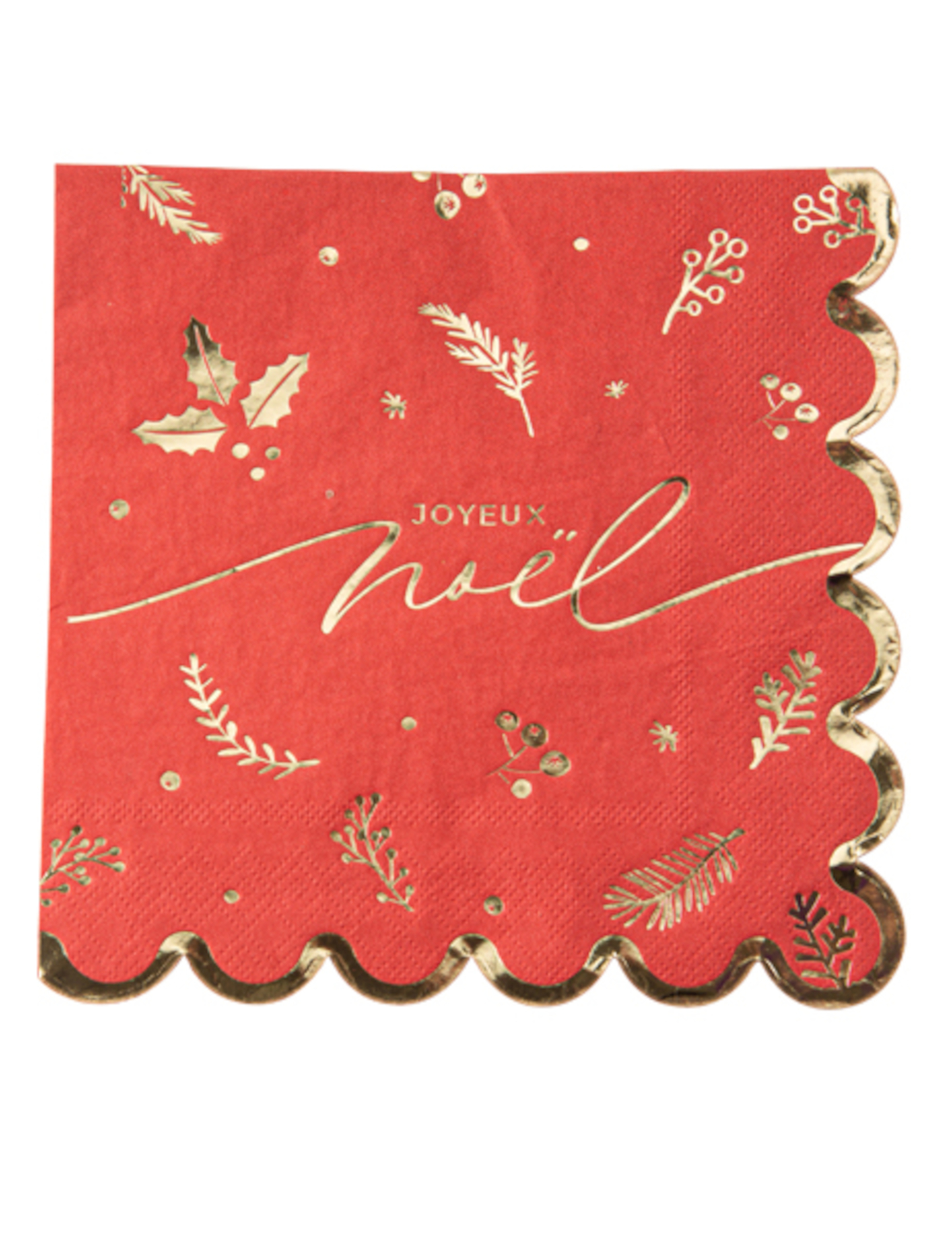 16 Serviettes Holly Christmas rouge et or 33 x 33 cm