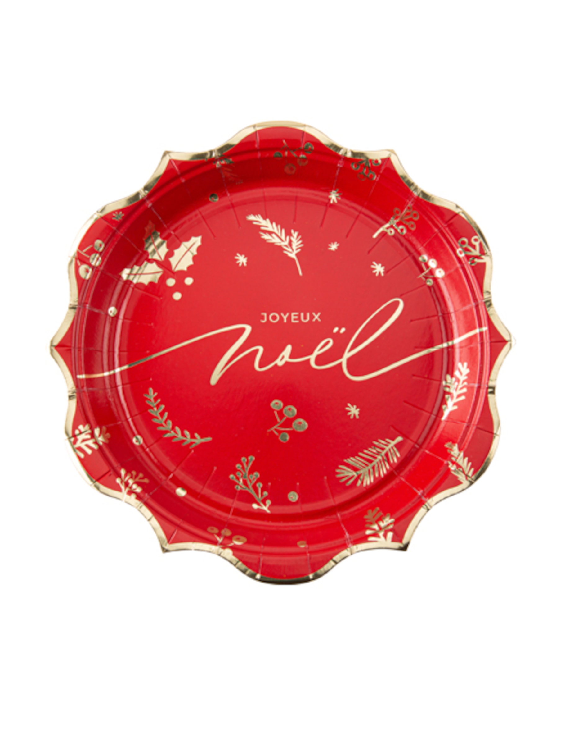 8 Assiettes Holly Christmas rouge et or 23 cm