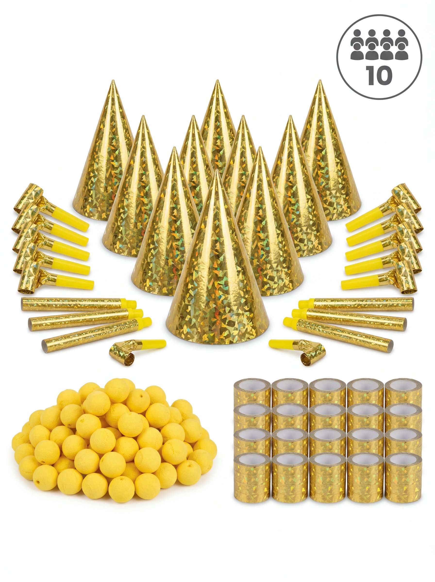 Kit cotillons dorés 10 personnes